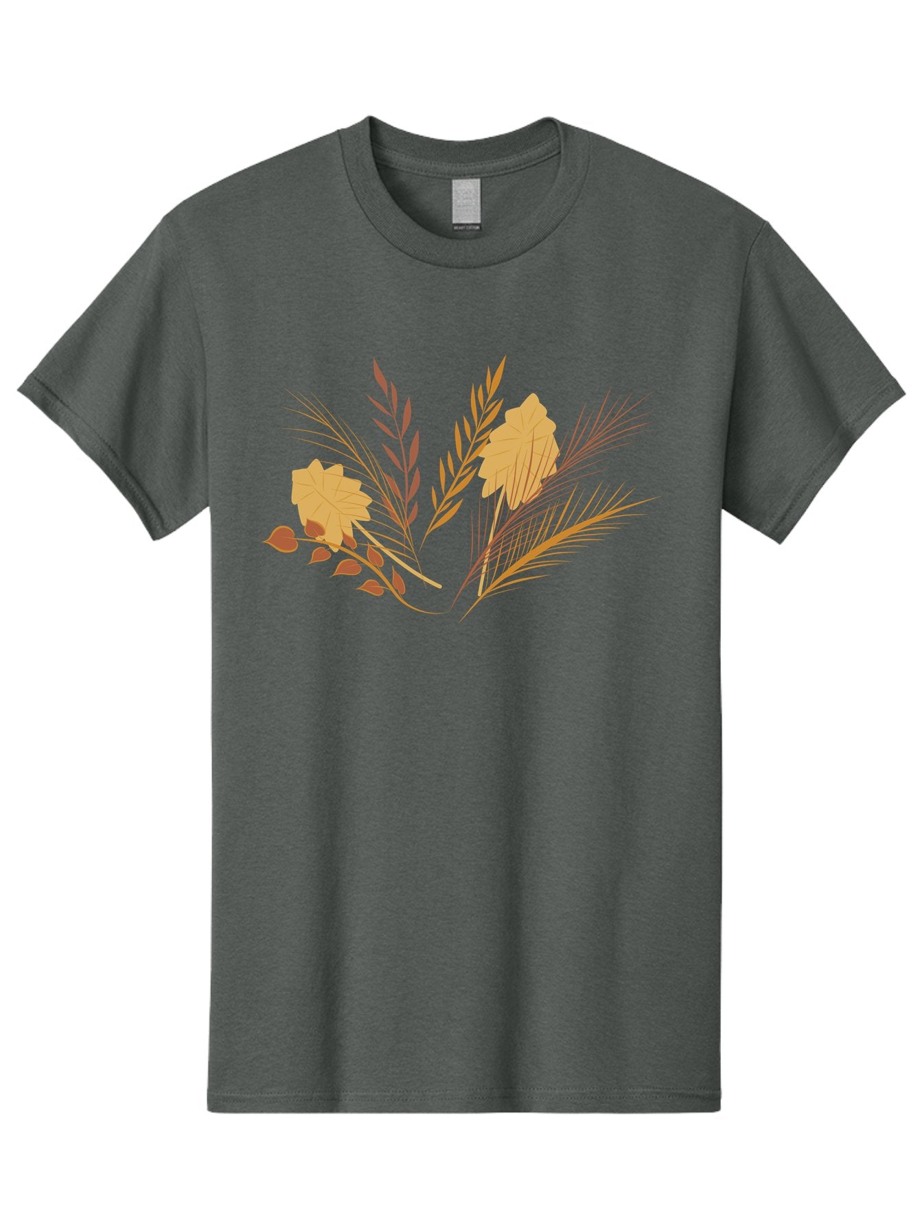 Autumn-Leaves-And-Grass Men'S Graphic Tee, 100% Cotton, Comfortable Casual Summer Wear, Machine Washable, Autumn Leaves, Wheat Stalks, Fall Foliage, Seasonal Artwork, Stylized Illustration, Orange And Red Hues, Graphic Design Elements, Aad993 3