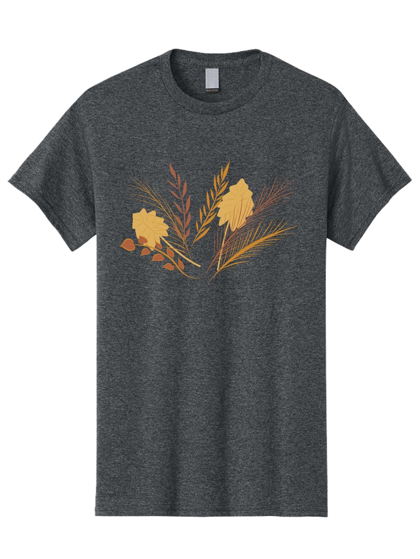 Autumn-Leaves-And-Grass Men'S Graphic Tee, 100% Cotton, Comfortable Casual Summer Wear, Machine Washable, Autumn Leaves, Wheat Stalks, Fall Foliage, Seasonal Artwork, Stylized Illustration, Orange And Red Hues, Graphic Design Elements, Aad993 4