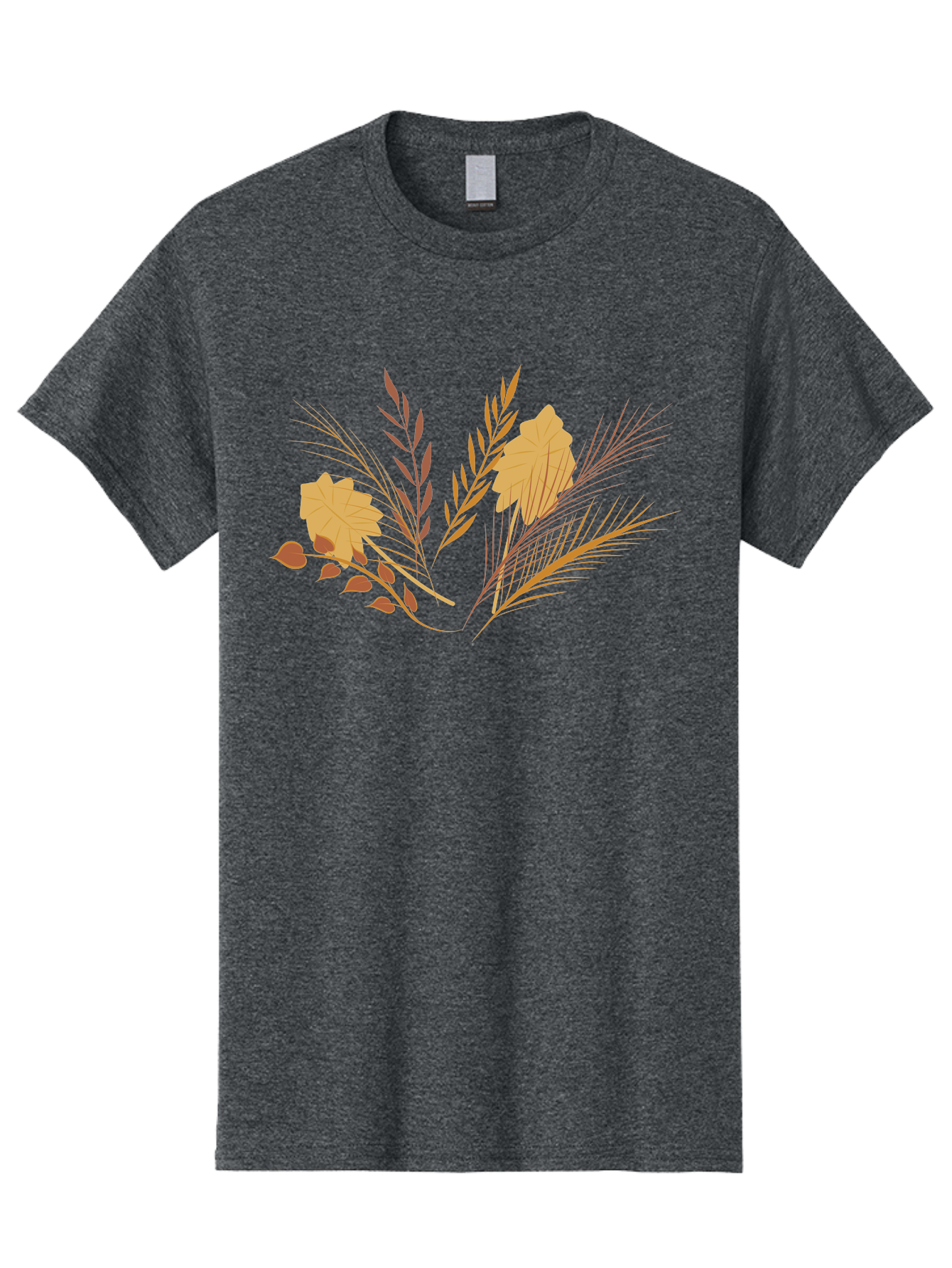 Autumn-Leaves-And-Grass Men'S Graphic Tee, 100% Cotton, Comfortable Casual Summer Wear, Machine Washable, Autumn Leaves, Wheat Stalks, Fall Foliage, Seasonal Artwork, Stylized Illustration, Orange And Red Hues, Graphic Design Elements, Aad993 23