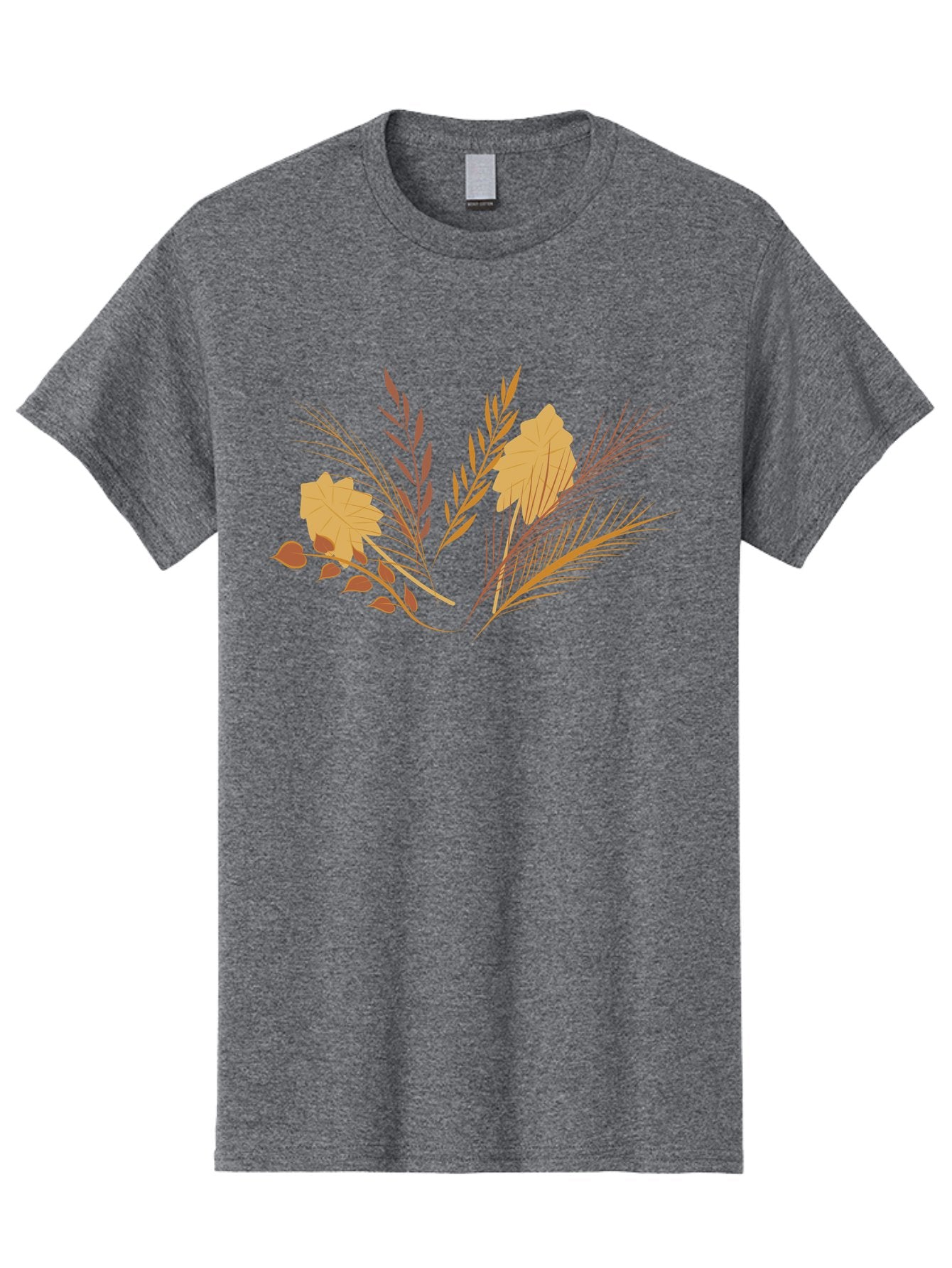 Autumn-Leaves-And-Grass Men'S Graphic Tee, 100% Cotton, Comfortable Casual Summer Wear, Machine Washable, Autumn Leaves, Wheat Stalks, Fall Foliage, Seasonal Artwork, Stylized Illustration, Orange And Red Hues, Graphic Design Elements, Aad993