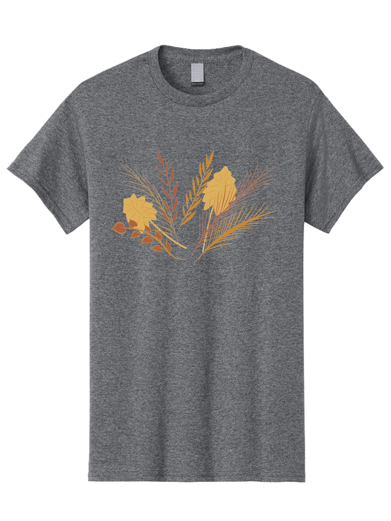 Autumn-Leaves-And-Grass Men'S Graphic Tee, 100% Cotton, Comfortable Casual Summer Wear, Machine Washable, Autumn Leaves, Wheat Stalks, Fall Foliage, Seasonal Artwork, Stylized Illustration, Orange And Red Hues, Graphic Design Elements, Aad993 21