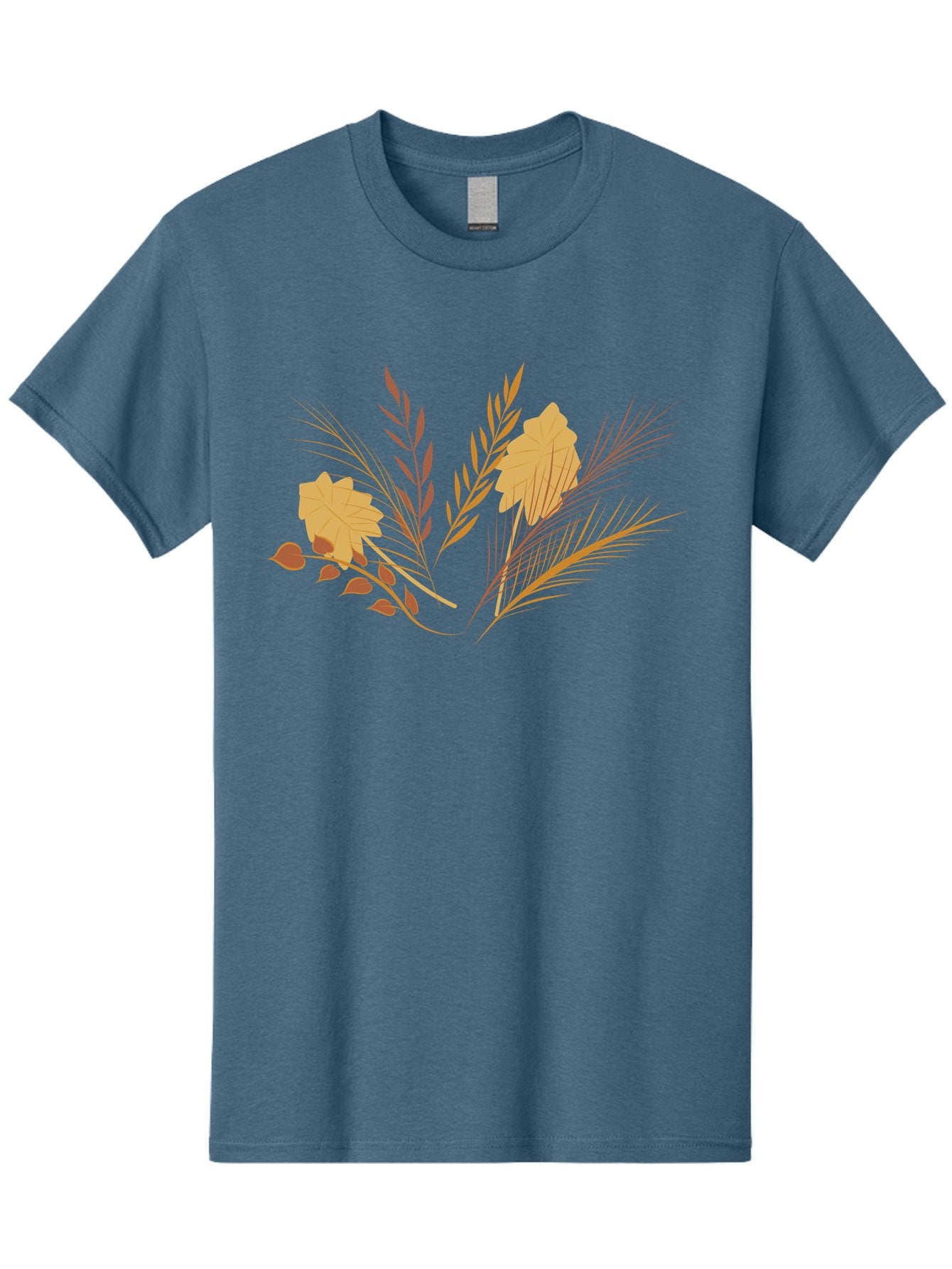 Autumn-Leaves-And-Grass Men'S Graphic Tee, 100% Cotton, Comfortable Casual Summer Wear, Machine Washable, Autumn Leaves, Wheat Stalks, Fall Foliage, Seasonal Artwork, Stylized Illustration, Orange And Red Hues, Graphic Design Elements, Aad993 14