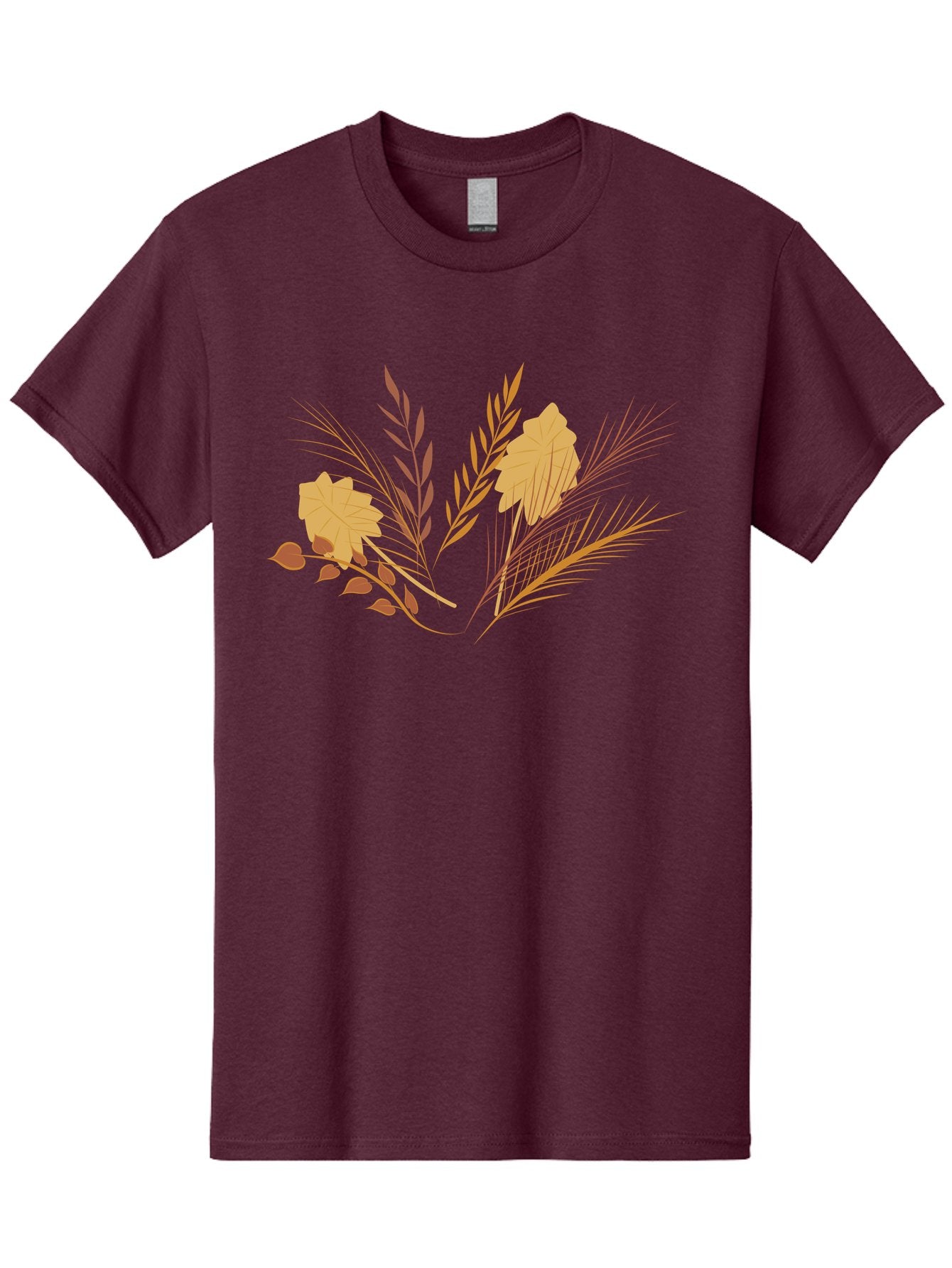 Autumn-Leaves-And-Grass Men'S Graphic Tee, 100% Cotton, Comfortable Casual Summer Wear, Machine Washable, Autumn Leaves, Wheat Stalks, Fall Foliage, Seasonal Artwork, Stylized Illustration, Orange And Red Hues, Graphic Design Elements, Aad993 7