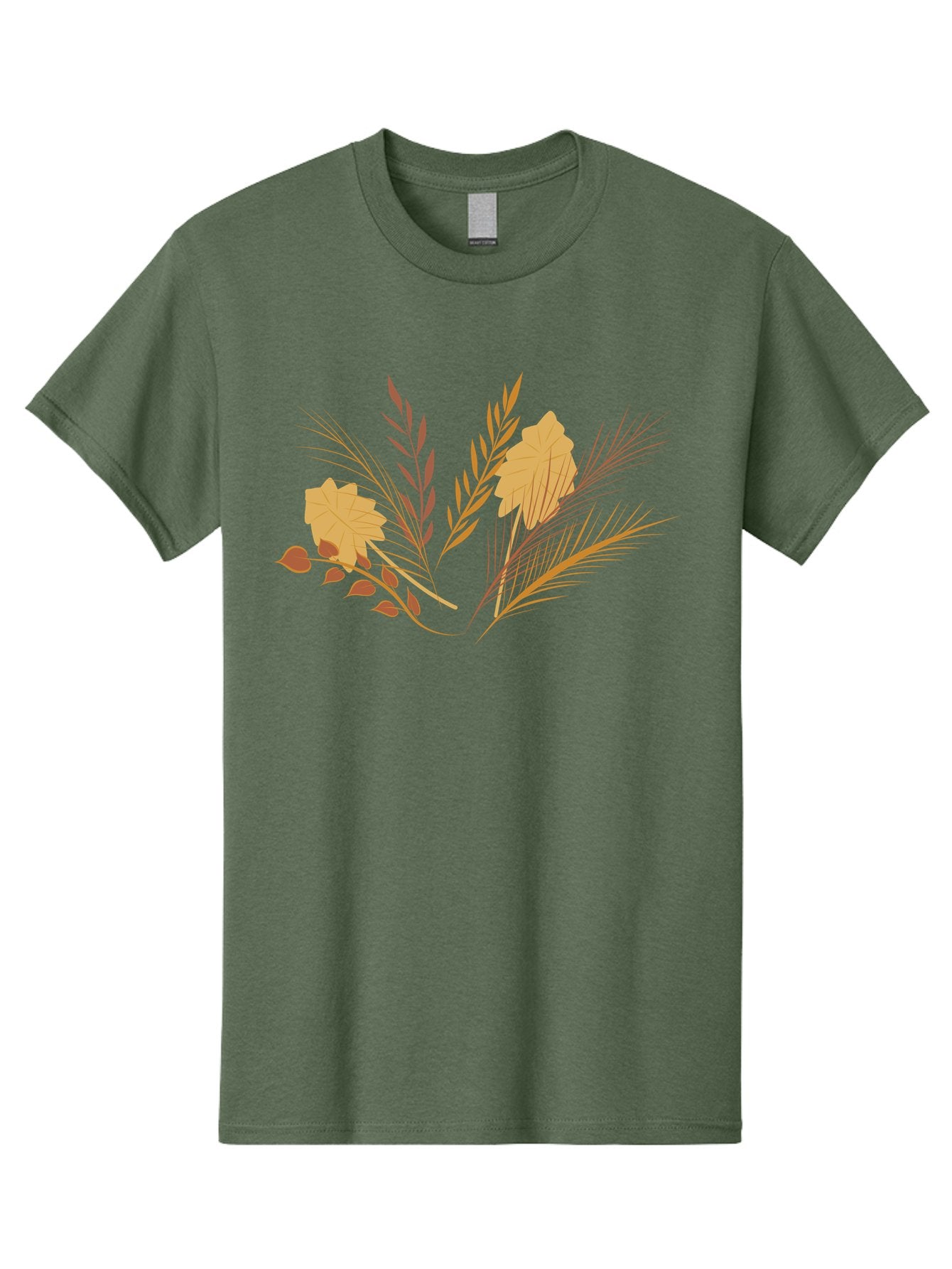 Autumn-Leaves-And-Grass Men'S Graphic Tee, 100% Cotton, Comfortable Casual Summer Wear, Machine Washable, Autumn Leaves, Wheat Stalks, Fall Foliage, Seasonal Artwork, Stylized Illustration, Orange And Red Hues, Graphic Design Elements, Aad993 8