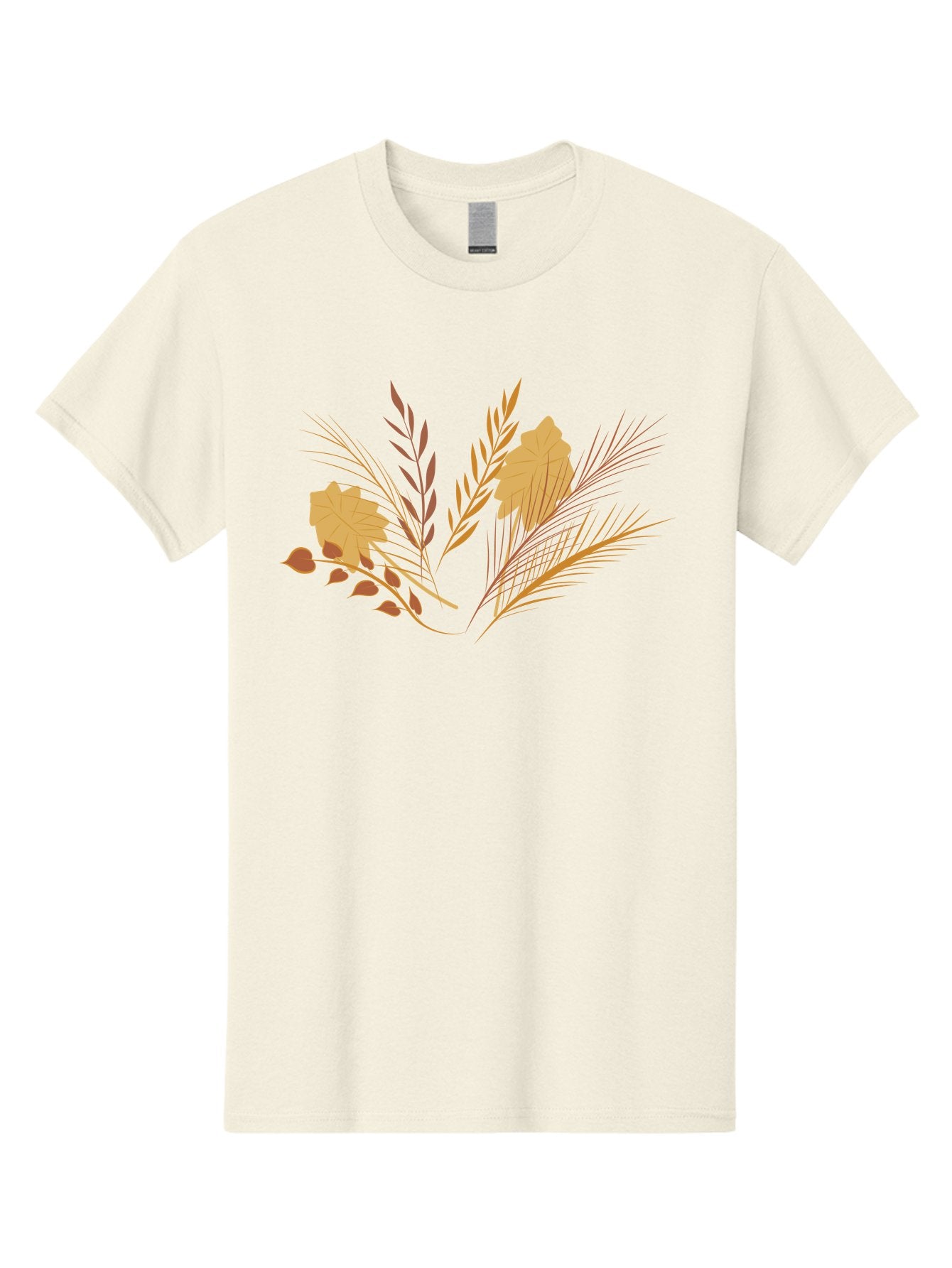 Autumn-Leaves-And-Grass Men'S Graphic Tee, 100% Cotton, Comfortable Casual Summer Wear, Machine Washable, Autumn Leaves, Wheat Stalks, Fall Foliage, Seasonal Artwork, Stylized Illustration, Orange And Red Hues, Graphic Design Elements, Aad993 11