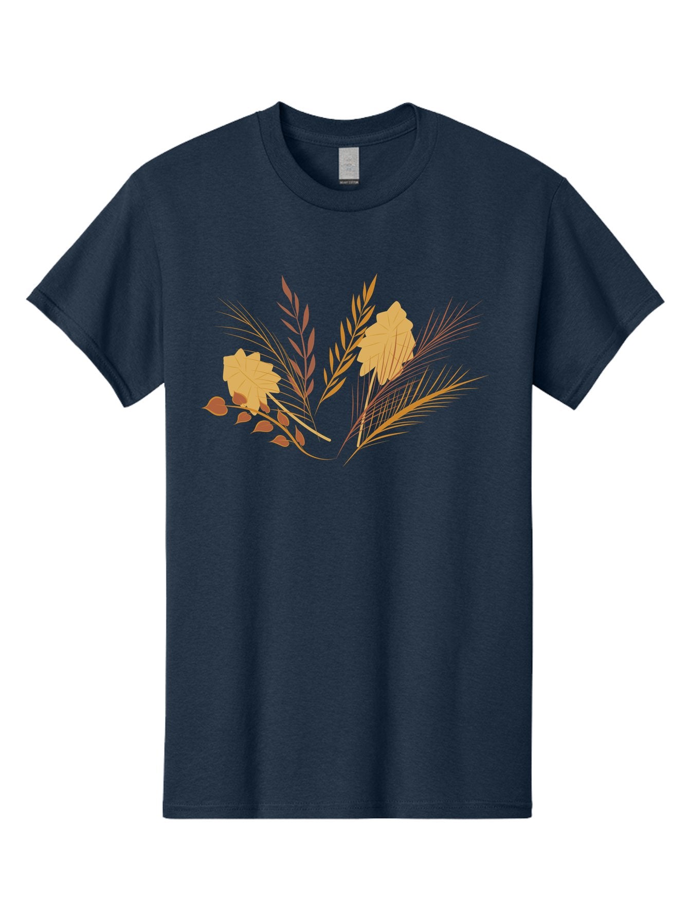 Autumn-Leaves-And-Grass Men'S Graphic Tee, 100% Cotton, Comfortable Casual Summer Wear, Machine Washable, Autumn Leaves, Wheat Stalks, Fall Foliage, Seasonal Artwork, Stylized Illustration, Orange And Red Hues, Graphic Design Elements, Aad993 12