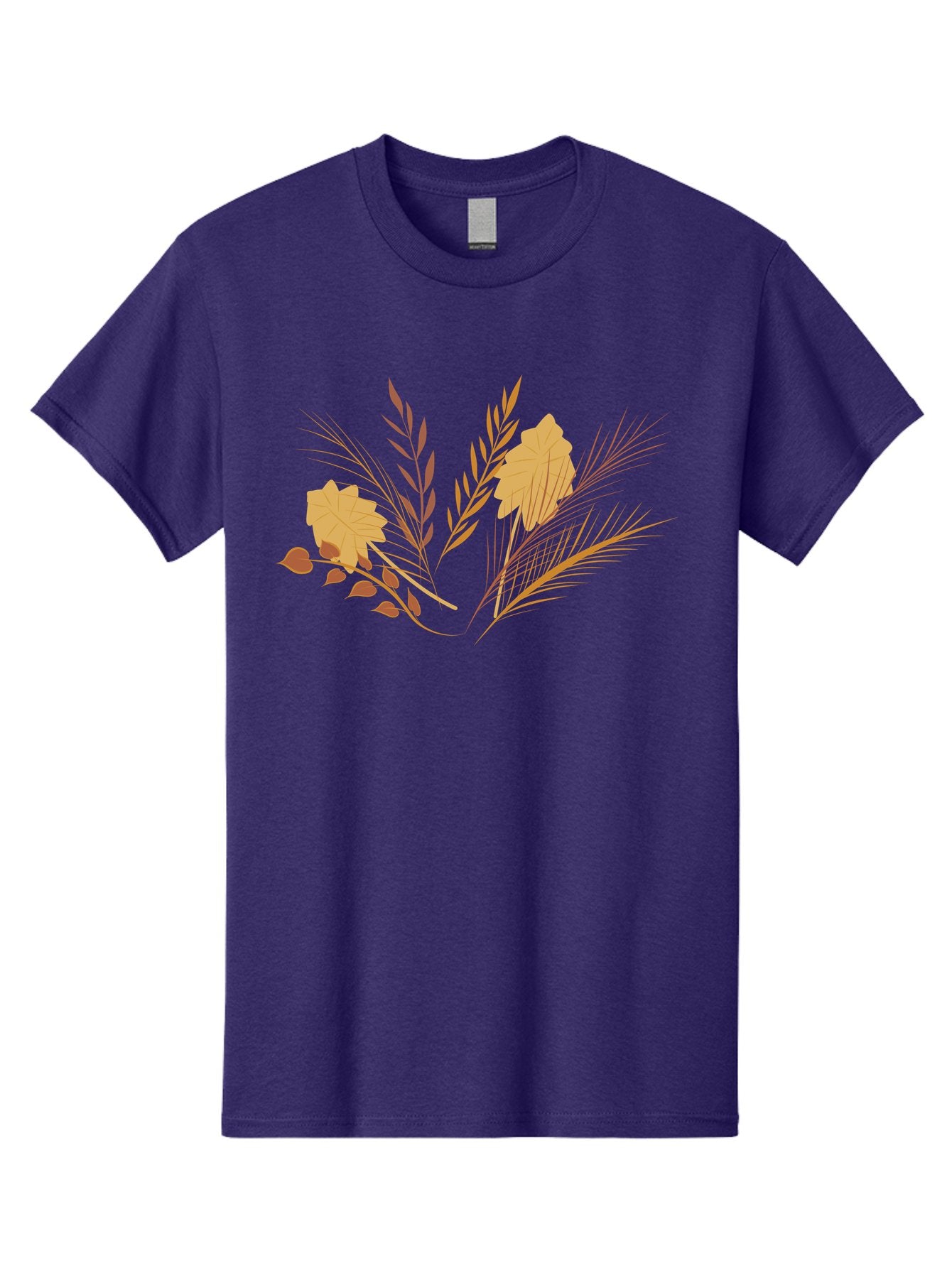Autumn-Leaves-And-Grass Men'S Graphic Tee, 100% Cotton, Comfortable Casual Summer Wear, Machine Washable, Autumn Leaves, Wheat Stalks, Fall Foliage, Seasonal Artwork, Stylized Illustration, Orange And Red Hues, Graphic Design Elements, Aad993