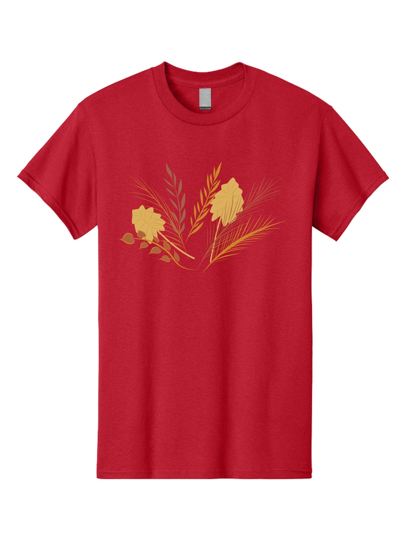 Autumn-Leaves-And-Grass Men'S Graphic Tee, 100% Cotton, Comfortable Casual Summer Wear, Machine Washable, Autumn Leaves, Wheat Stalks, Fall Foliage, Seasonal Artwork, Stylized Illustration, Orange And Red Hues, Graphic Design Elements, Aad993 9