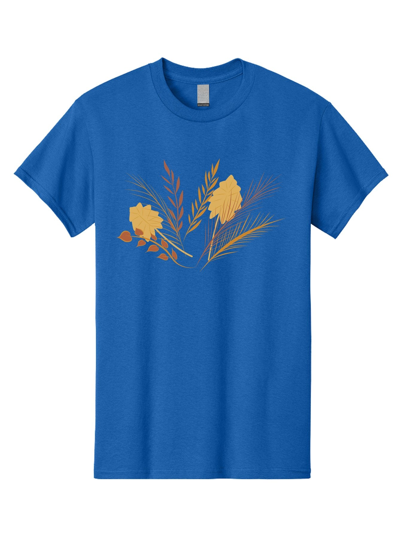 Autumn-Leaves-And-Grass Men'S Graphic Tee, 100% Cotton, Comfortable Casual Summer Wear, Machine Washable, Autumn Leaves, Wheat Stalks, Fall Foliage, Seasonal Artwork, Stylized Illustration, Orange And Red Hues, Graphic Design Elements, Aad993 13