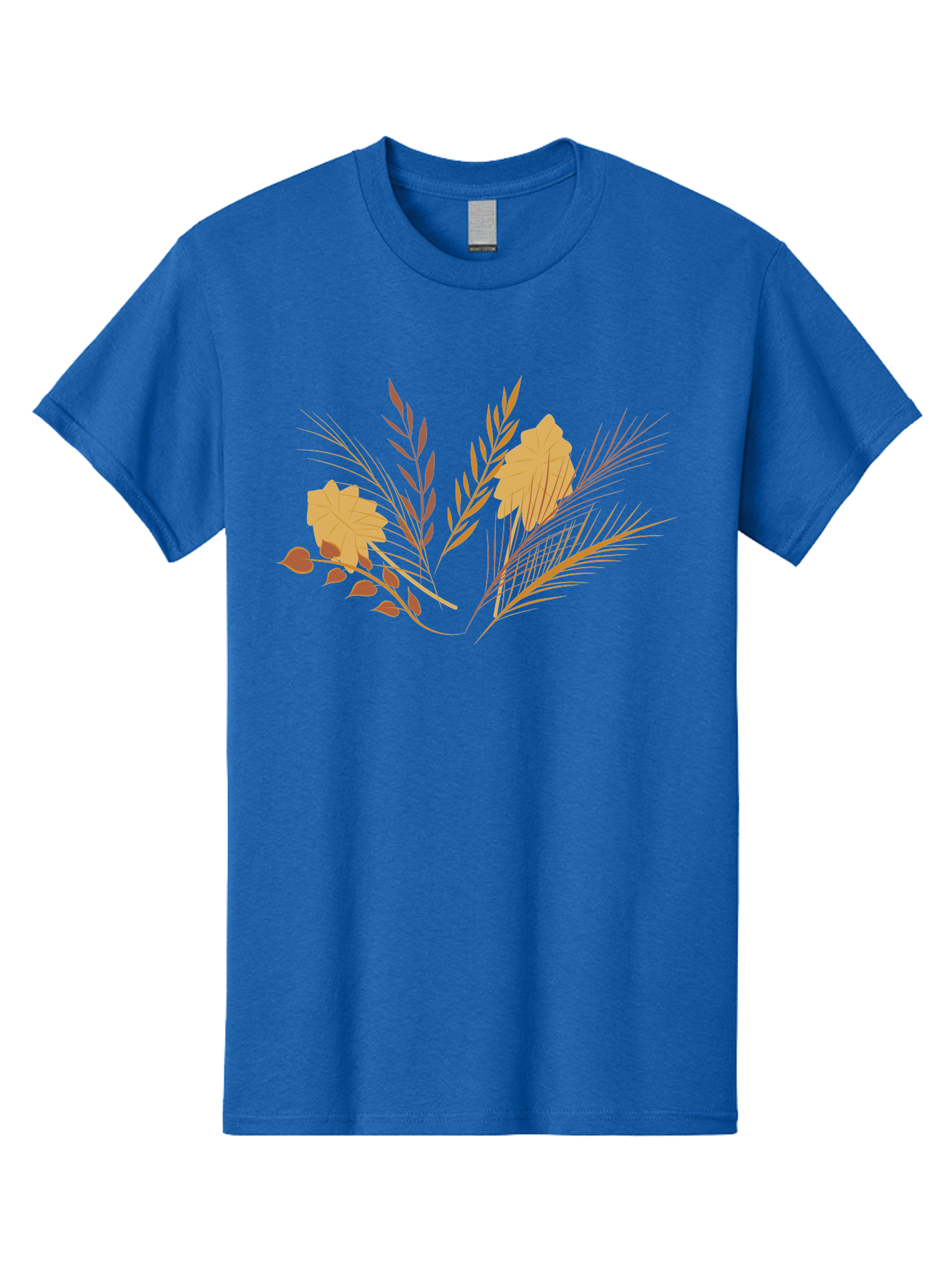 Autumn-Leaves-And-Grass Men'S Graphic Tee, 100% Cotton, Comfortable Casual Summer Wear, Machine Washable, Autumn Leaves, Wheat Stalks, Fall Foliage, Seasonal Artwork, Stylized Illustration, Orange And Red Hues, Graphic Design Elements, Aad993 29
