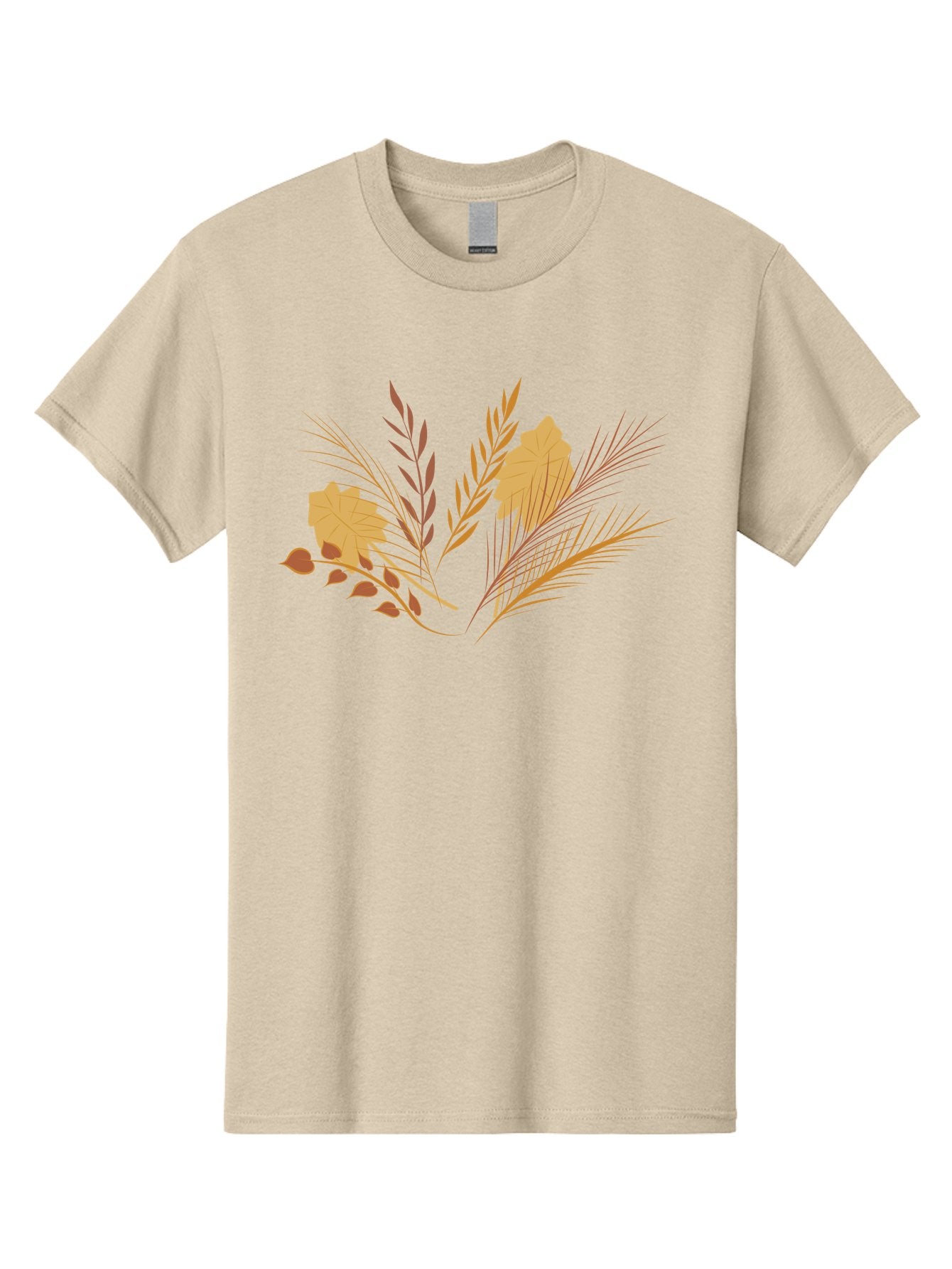 Autumn-Leaves-And-Grass Men'S Graphic Tee, 100% Cotton, Comfortable Casual Summer Wear, Machine Washable, Autumn Leaves, Wheat Stalks, Fall Foliage, Seasonal Artwork, Stylized Illustration, Orange And Red Hues, Graphic Design Elements, Aad993 15