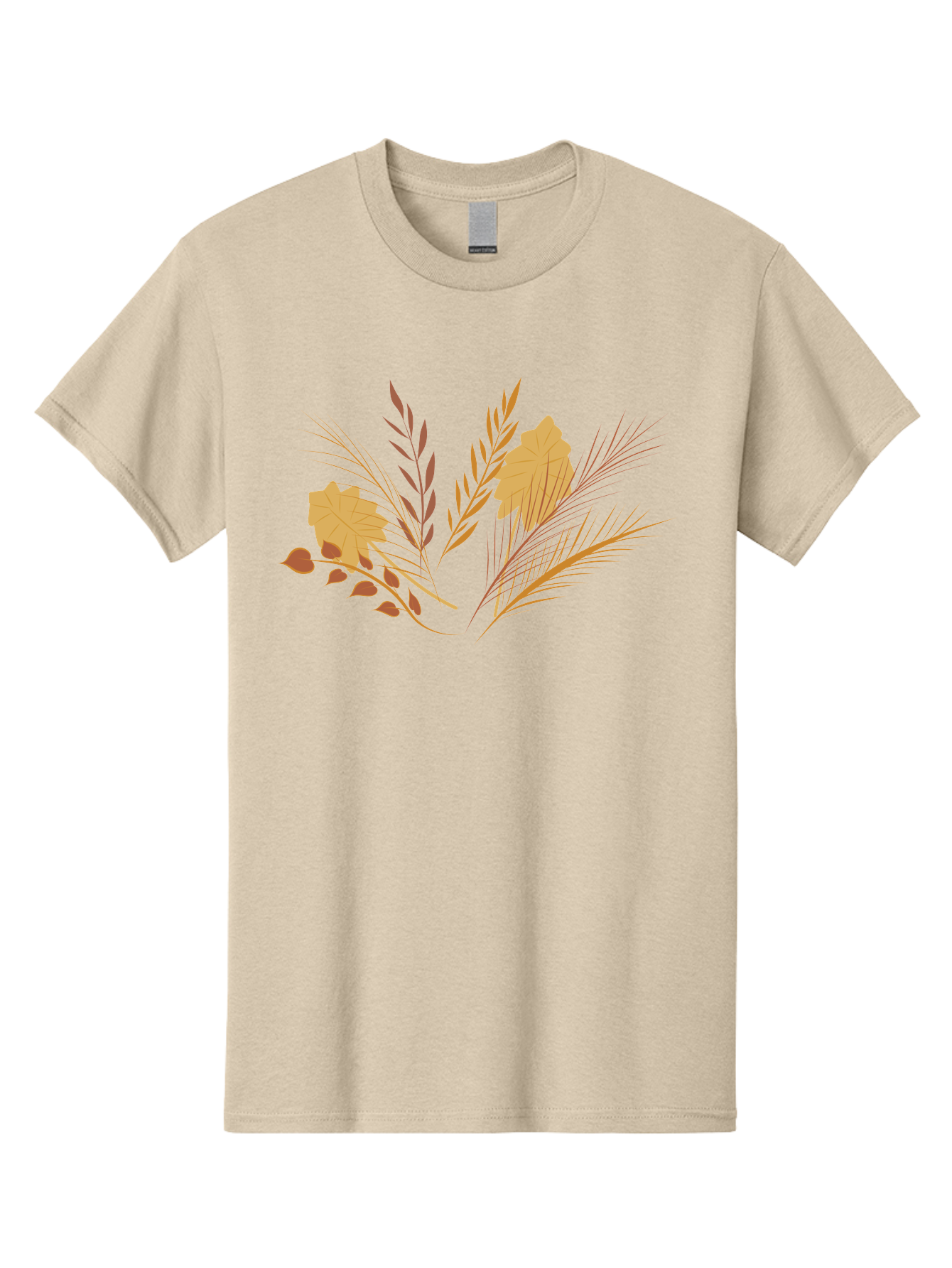 Autumn-Leaves-And-Grass Men'S Graphic Tee, 100% Cotton, Comfortable Casual Summer Wear, Machine Washable, Autumn Leaves, Wheat Stalks, Fall Foliage, Seasonal Artwork, Stylized Illustration, Orange And Red Hues, Graphic Design Elements, Aad993
