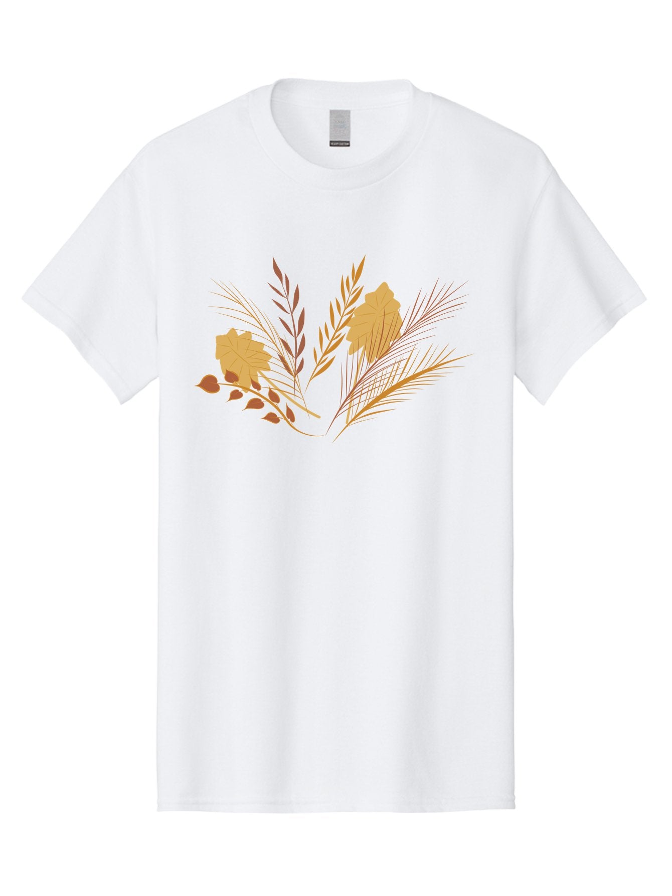 Autumn-Leaves-And-Grass Men'S Graphic Tee, 100% Cotton, Comfortable Casual Summer Wear, Machine Washable, Autumn Leaves, Wheat Stalks, Fall Foliage, Seasonal Artwork, Stylized Illustration, Orange And Red Hues, Graphic Design Elements, Aad993 6