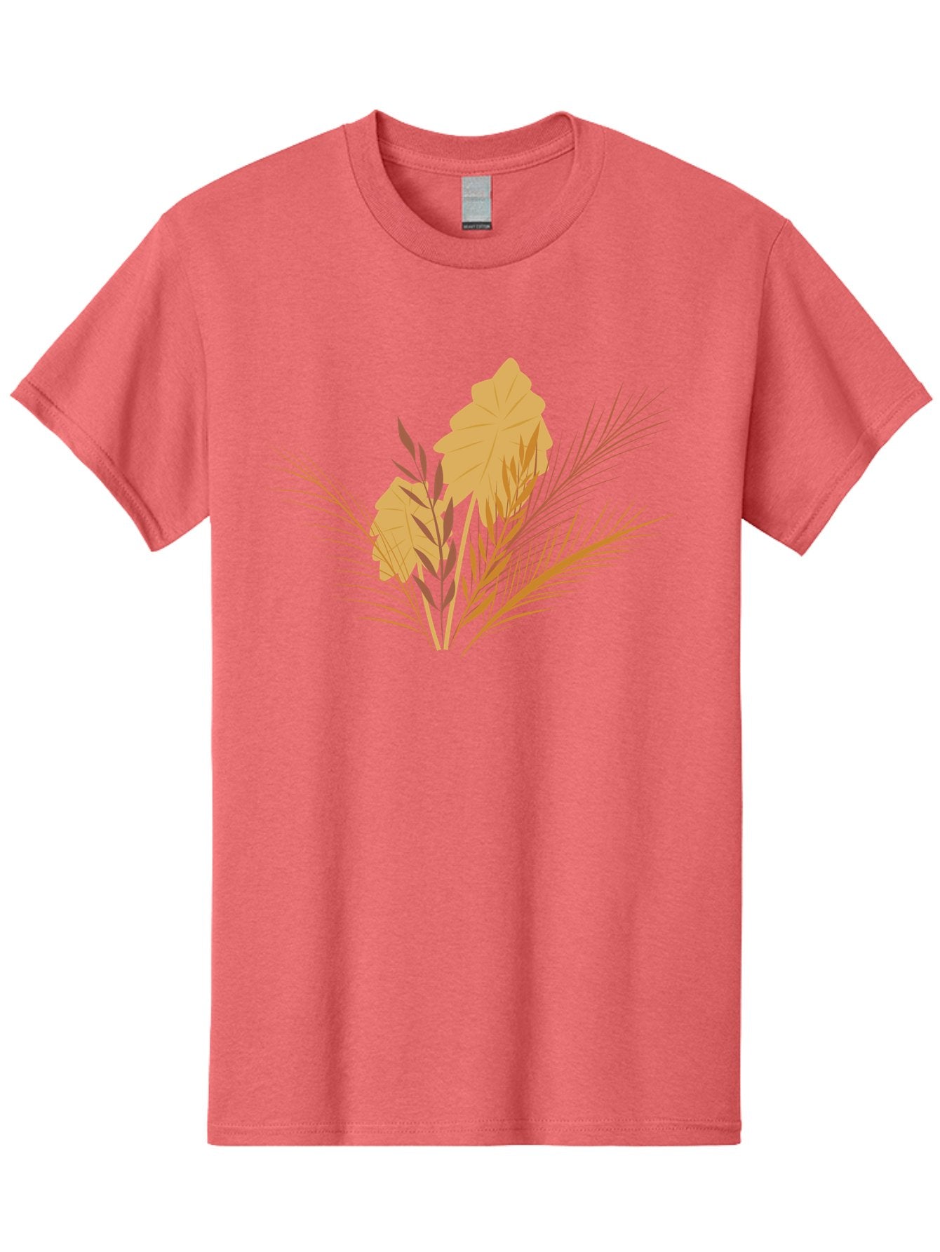Autumn-Leaves Men'S Graphic Tee, 100% Cotton, Comfortable Casual Summer Wear, Machine Washable, Autumn Leaves, Fall Foliage, Nature Illustration, Stylized Plants, Graphic Design Elements, Digital Art, Orange Leaves, Red Stalks, Aad994 3