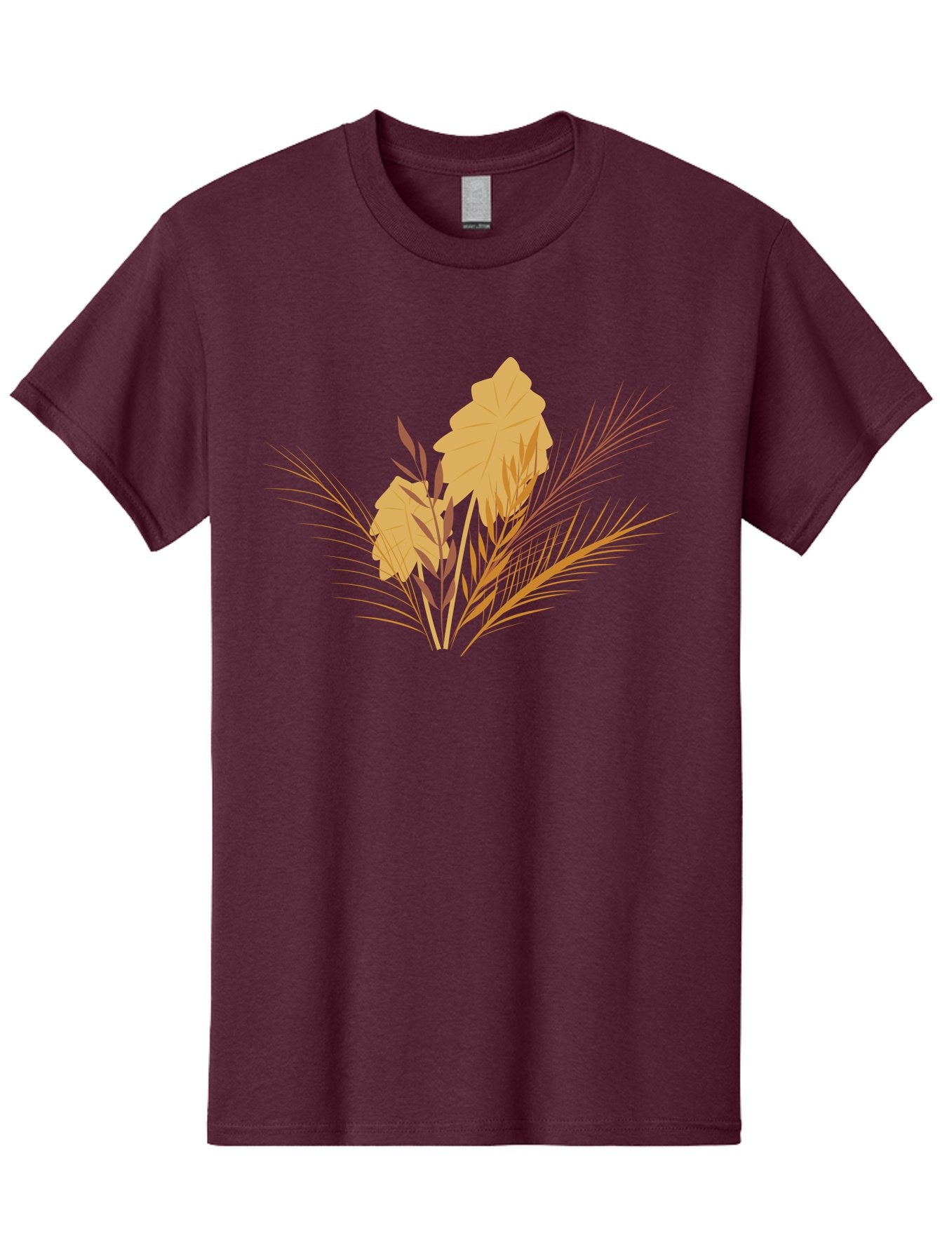 Autumn-Leaves Men'S Graphic Tee, 100% Cotton, Comfortable Casual Summer Wear, Machine Washable, Autumn Leaves, Fall Foliage, Nature Illustration, Stylized Plants, Graphic Design Elements, Digital Art, Orange Leaves, Red Stalks, Aad994 4