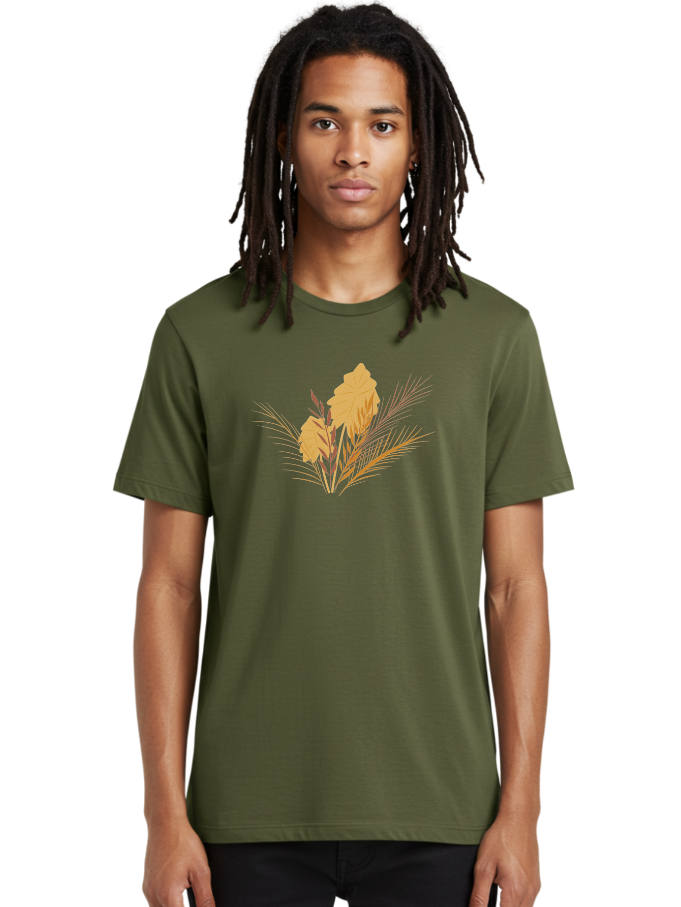 Autumn-Leaves Men'S Graphic Tee, 100% Cotton, Comfortable Casual Summer Wear, Machine Washable, Autumn Leaves, Fall Foliage, Nature Illustration, Stylized Plants, Graphic Design Elements, Digital Art, Orange Leaves, Red Stalks, Aad994 30