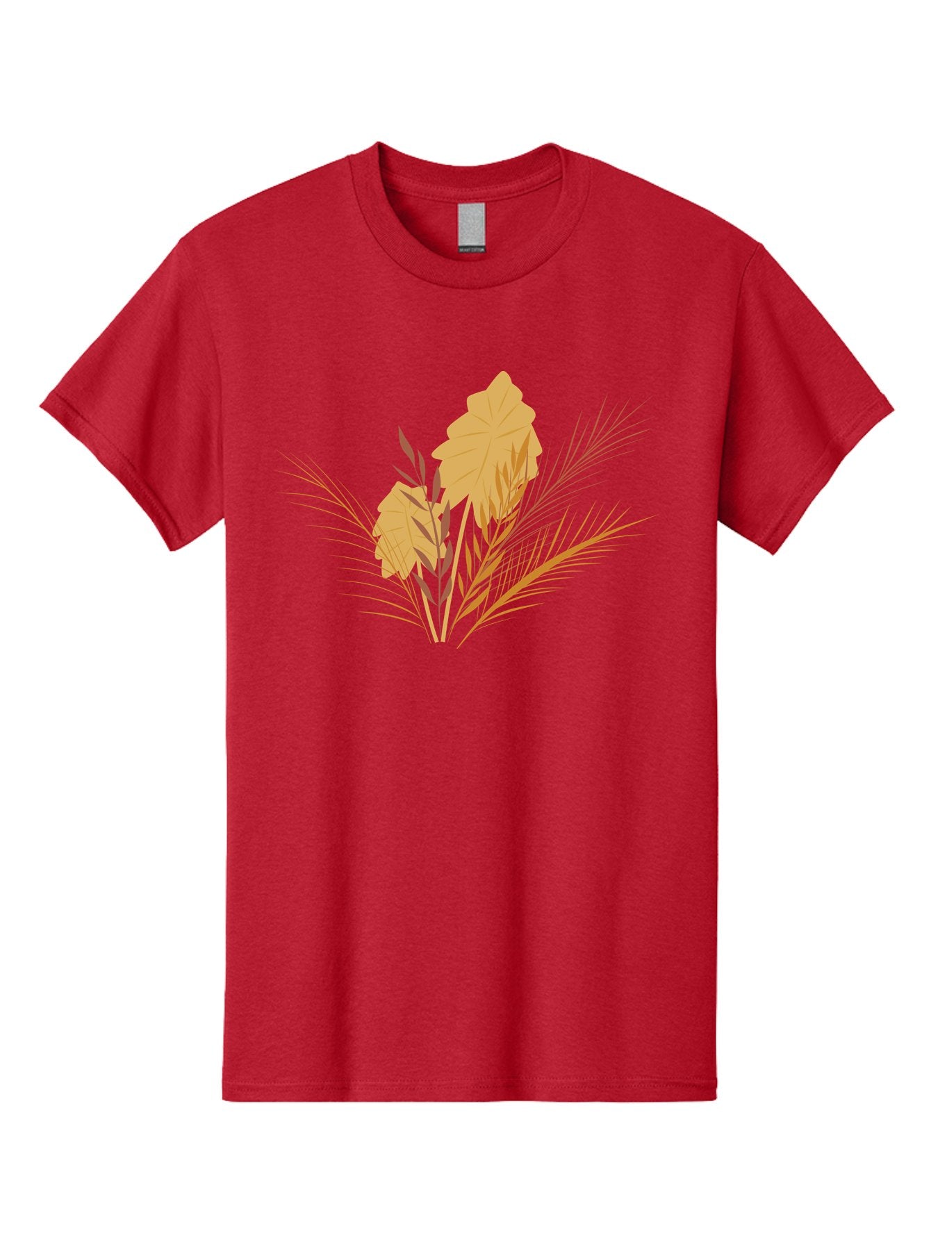 Autumn-Leaves Men'S Graphic Tee, 100% Cotton, Comfortable Casual Summer Wear, Machine Washable, Autumn Leaves, Fall Foliage, Nature Illustration, Stylized Plants, Graphic Design Elements, Digital Art, Orange Leaves, Red Stalks, Aad994 5