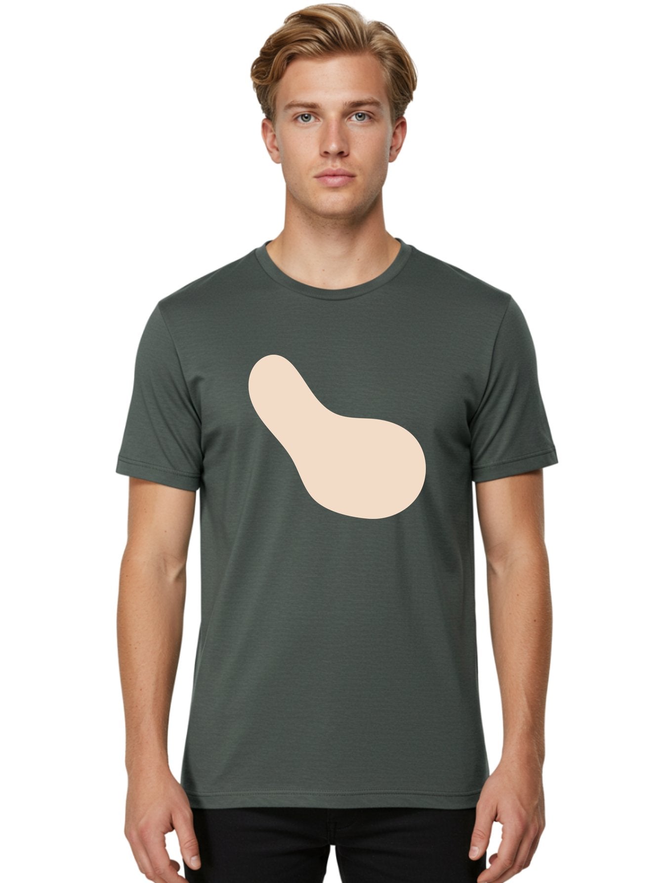 Bean-Shaped-Object Men'S Graphic Tee, 100% Cotton, Comfortable Casual Summer Wear, Machine Washable, Simple Shape, Abstract Design, Beige Color, Smooth Curves, Minimalist Art, Graphic Element, Modern Design Aad995 23