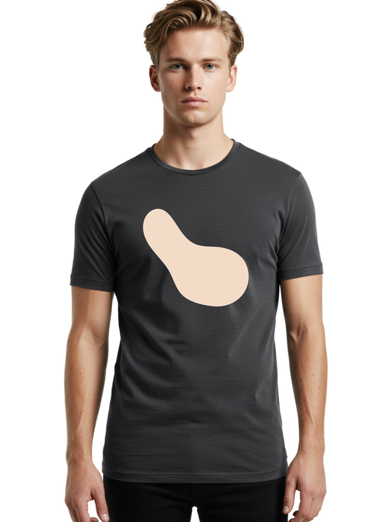 Bean-Shaped-Object Men'S Graphic Tee, 100% Cotton, Comfortable Casual Summer Wear, Machine Washable, Simple Shape, Abstract Design, Beige Color, Smooth Curves, Minimalist Art, Graphic Element, Modern Design Aad995 28