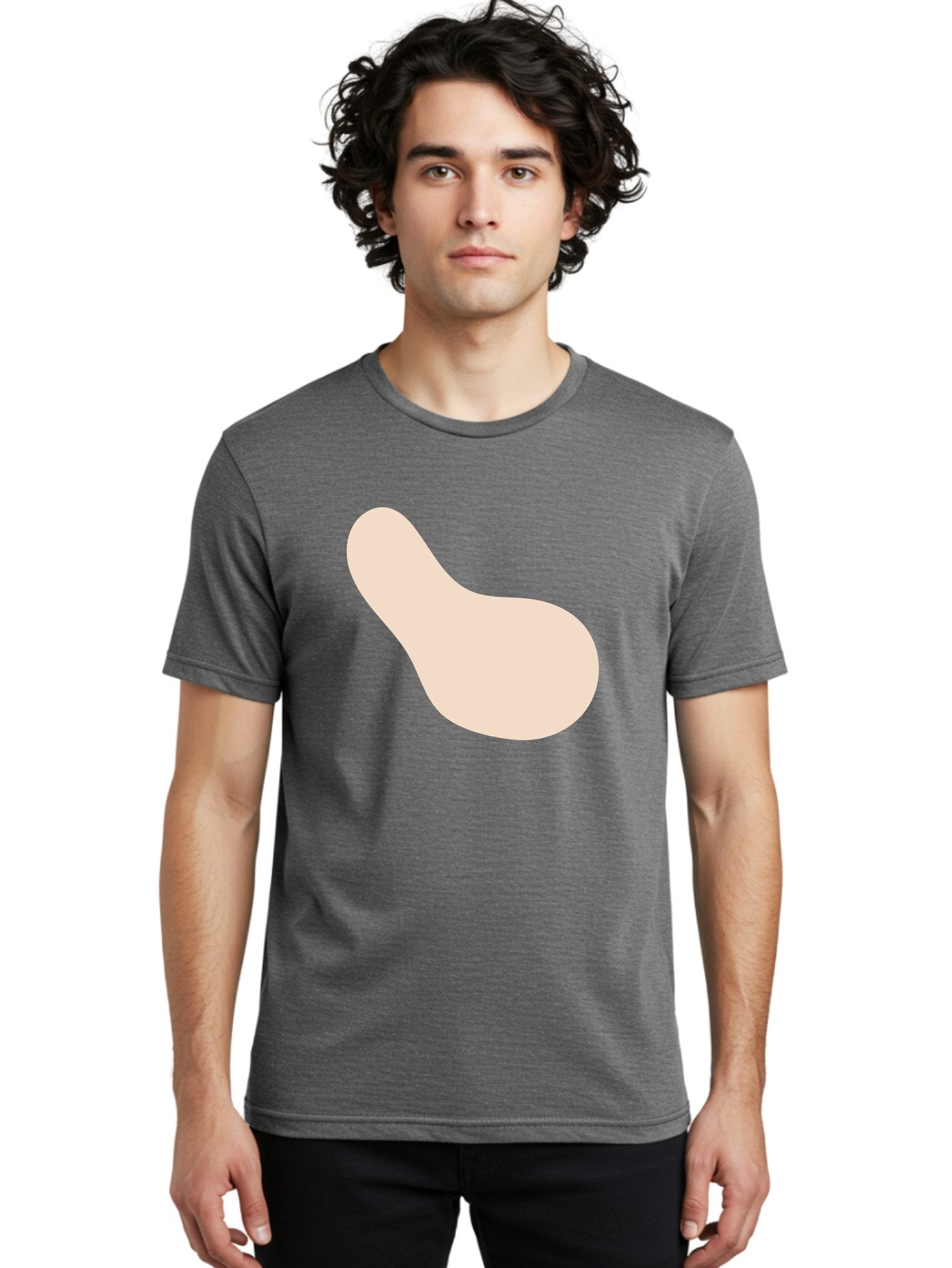 Bean-Shaped-Object Men'S Graphic Tee, 100% Cotton, Comfortable Casual Summer Wear, Machine Washable, Simple Shape, Abstract Design, Beige Color, Smooth Curves, Minimalist Art, Graphic Element, Modern Design Aad995 22
