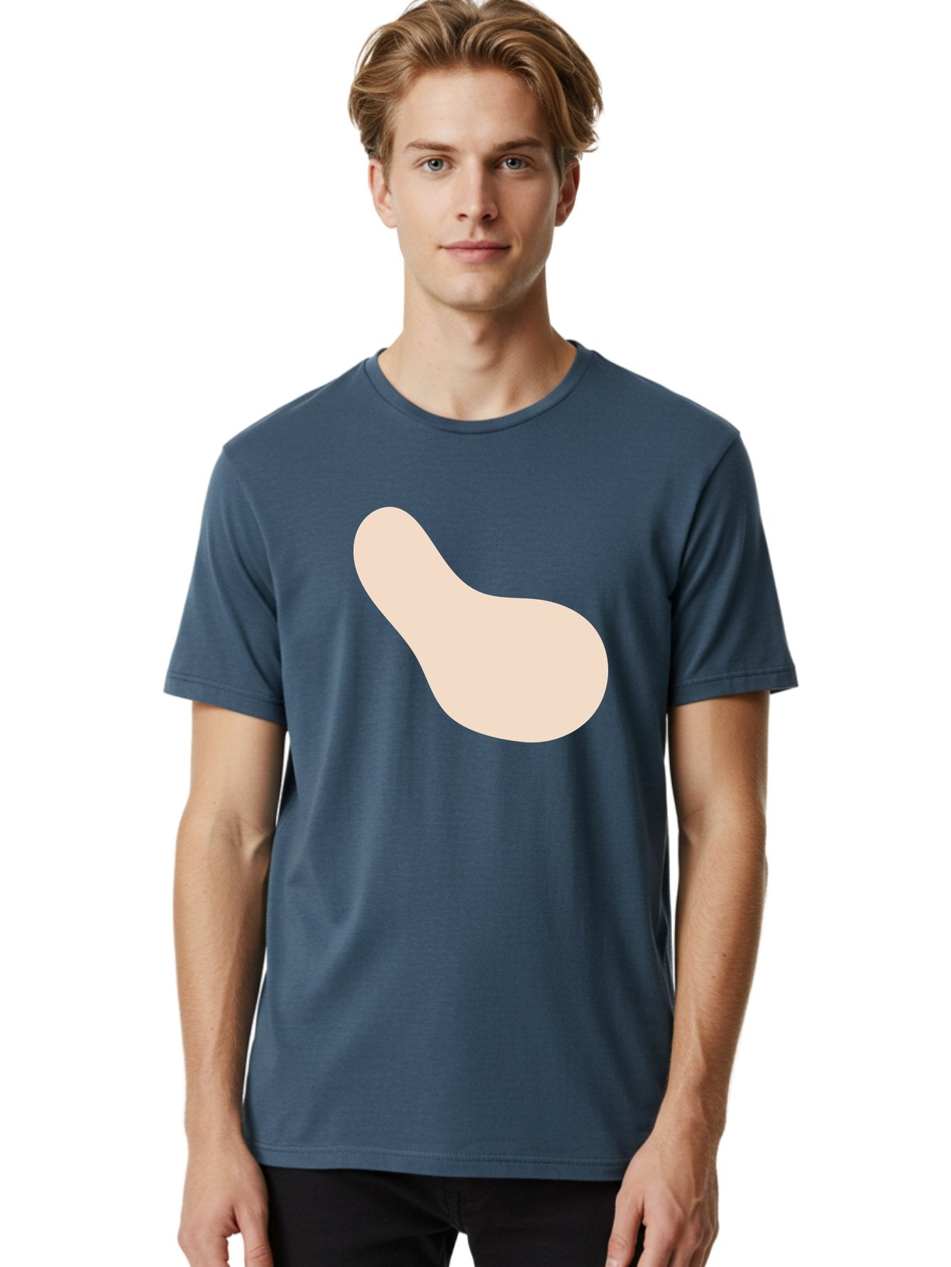 Bean-Shaped-Object Men'S Graphic Tee, 100% Cotton, Comfortable Casual Summer Wear, Machine Washable, Simple Shape, Abstract Design, Beige Color, Smooth Curves, Minimalist Art, Graphic Element, Modern Design Aad995 24