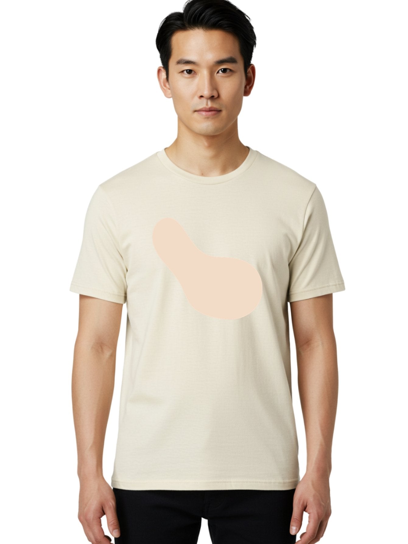 Bean-Shaped-Object Men'S Graphic Tee, 100% Cotton, Comfortable Casual Summer Wear, Machine Washable, Simple Shape, Abstract Design, Beige Color, Smooth Curves, Minimalist Art, Graphic Element, Modern Design Aad995 20