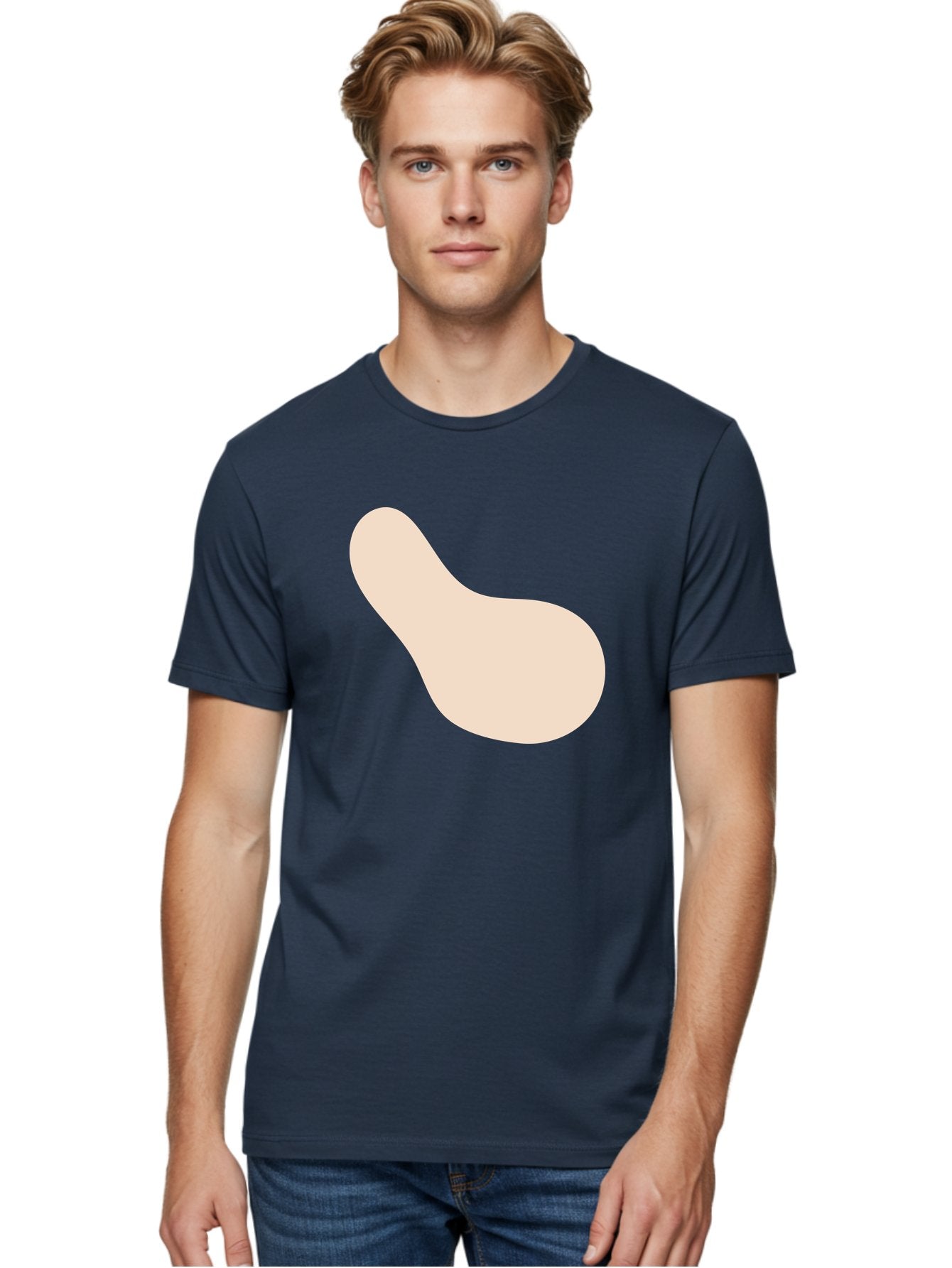 Bean-Shaped-Object Men'S Graphic Tee, 100% Cotton, Comfortable Casual Summer Wear, Machine Washable, Simple Shape, Abstract Design, Beige Color, Smooth Curves, Minimalist Art, Graphic Element, Modern Design Aad995 21