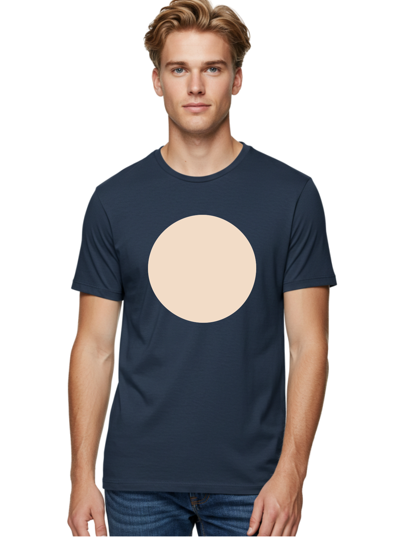 Beige-Circle Men'S Graphic Tee, 100% Cotton, Comfortable Casual Summer Wear, Machine Washable, Beige Circle, Minimalist Design, Simple Shape, Neutral Color, Geometric Figure, Circular Form Aad996