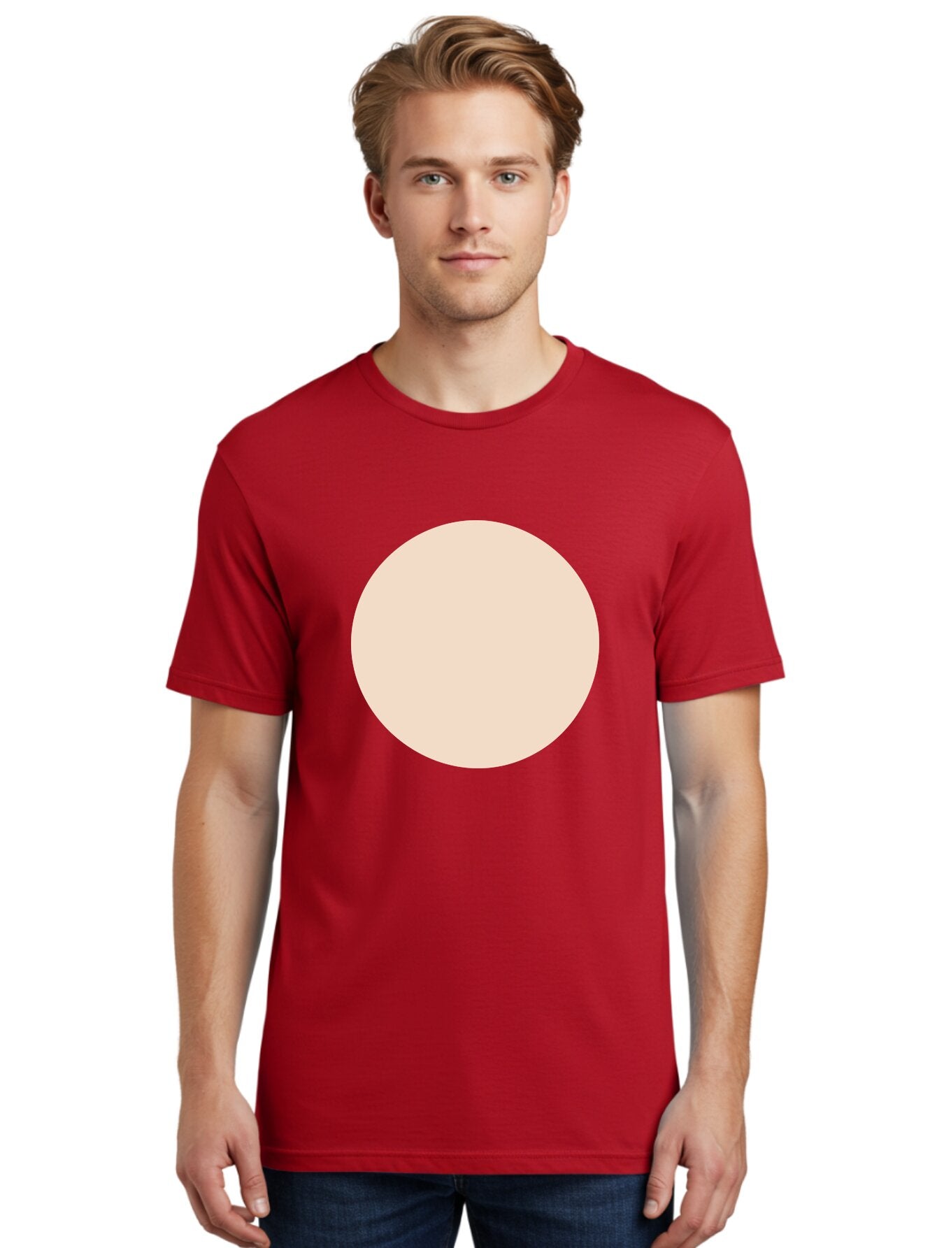Beige-Circle Men'S Graphic Tee, 100% Cotton, Comfortable Casual Summer Wear, Machine Washable, Beige Circle, Minimalist Design, Simple Shape, Neutral Color, Geometric Figure, Circular Form Aad996 24