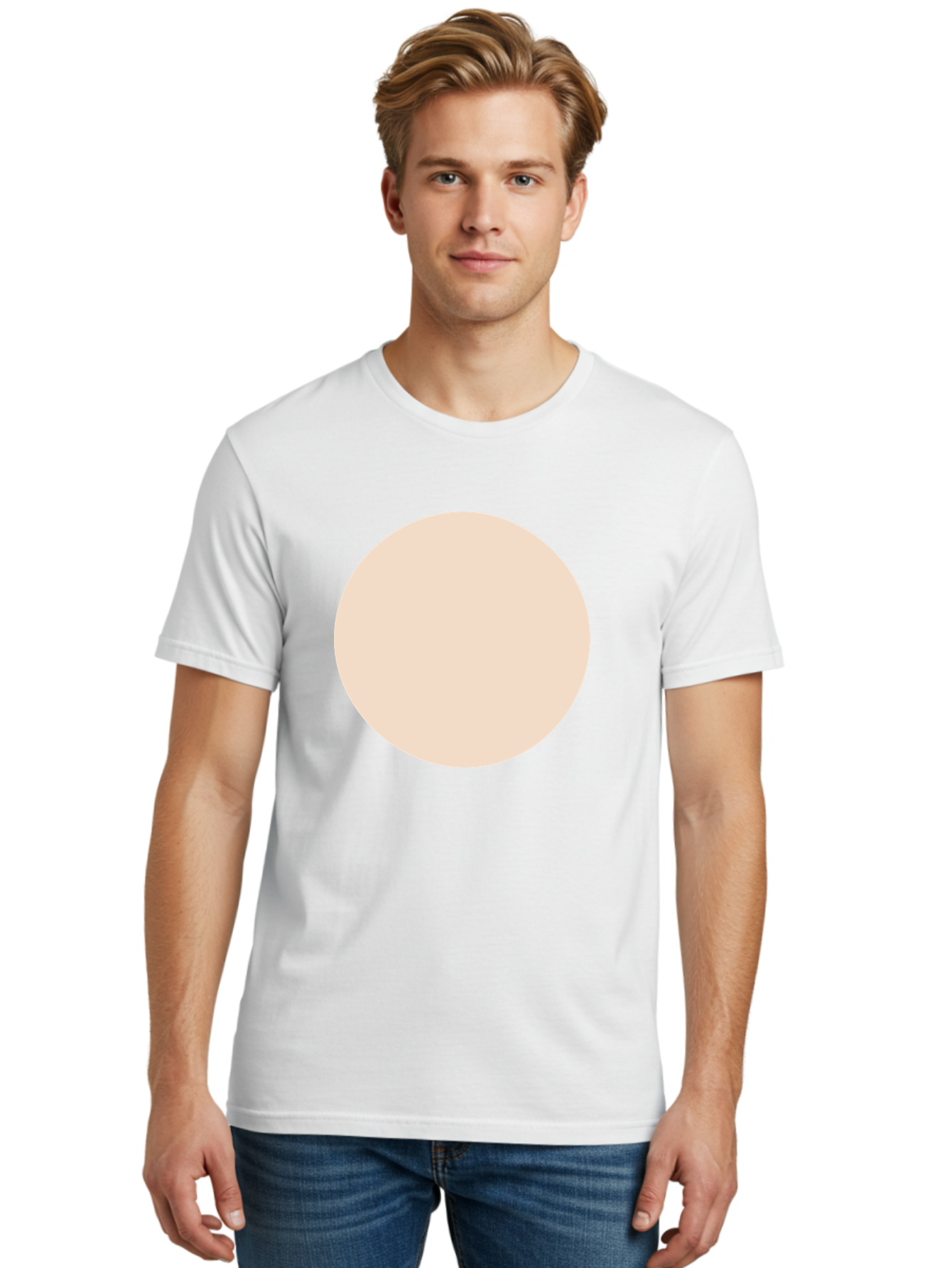 Beige-Circle Men'S Graphic Tee, 100% Cotton, Comfortable Casual Summer Wear, Machine Washable, Beige Circle, Minimalist Design, Simple Shape, Neutral Color, Geometric Figure, Circular Form Aad996 24