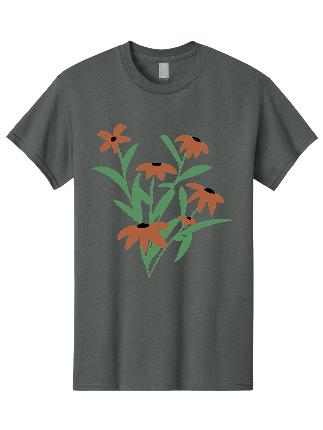 Black-Eyed-Susans-1 Men'S Graphic Tee, 100% Cotton, Comfortable Casual Summer Wear, Machine Washable, Black Eyed Susans, Orange Flowers, Green Leaves, Floral Arrangement, Abstract Art, Minimalist Design, Simple Elegance, Flower Bouquet, Aad998 23