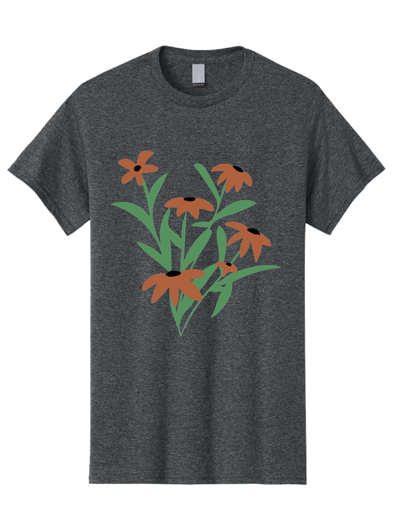 Black-Eyed-Susans-1 Men'S Graphic Tee, 100% Cotton, Comfortable Casual Summer Wear, Machine Washable, Black Eyed Susans, Orange Flowers, Green Leaves, Floral Arrangement, Abstract Art, Minimalist Design, Simple Elegance, Flower Bouquet, Aad998 3