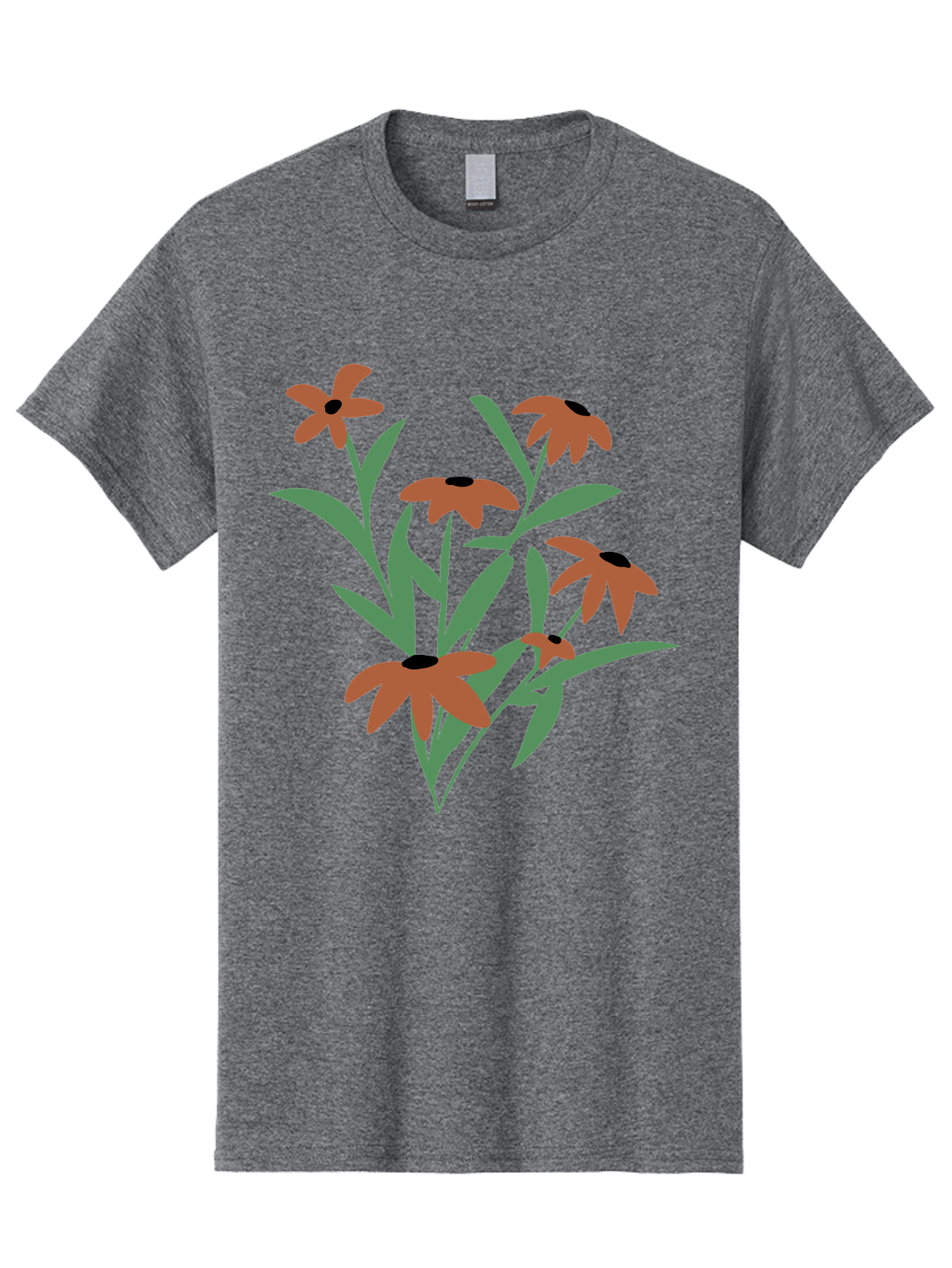 Black-Eyed-Susans-1 Men'S Graphic Tee, 100% Cotton, Comfortable Casual Summer Wear, Machine Washable, Black Eyed Susans, Orange Flowers, Green Leaves, Floral Arrangement, Abstract Art, Minimalist Design, Simple Elegance, Flower Bouquet, Aad998 19