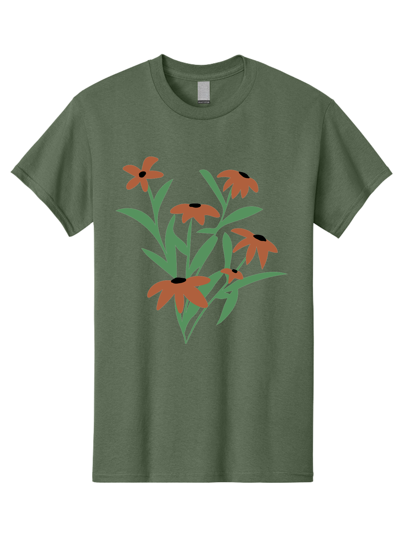 Black-Eyed-Susans-1 Men'S Graphic Tee, 100% Cotton, Comfortable Casual Summer Wear, Machine Washable, Black Eyed Susans, Orange Flowers, Green Leaves, Floral Arrangement, Abstract Art, Minimalist Design, Simple Elegance, Flower Bouquet, Aad998 25