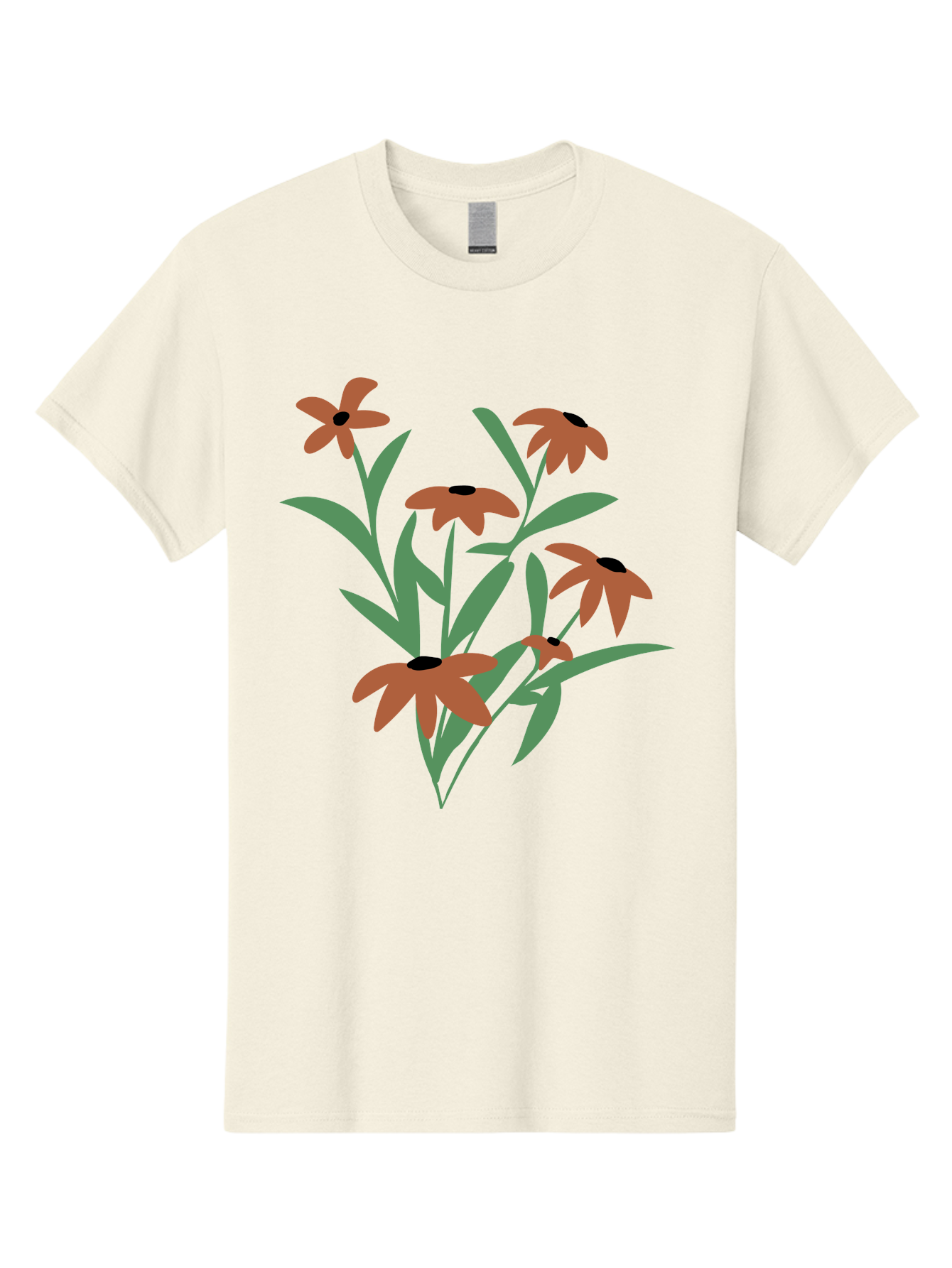 Black-Eyed-Susans-1 Men'S Graphic Tee, 100% Cotton, Comfortable Casual Summer Wear, Machine Washable, Black Eyed Susans, Orange Flowers, Green Leaves, Floral Arrangement, Abstract Art, Minimalist Design, Simple Elegance, Flower Bouquet, Aad998 21