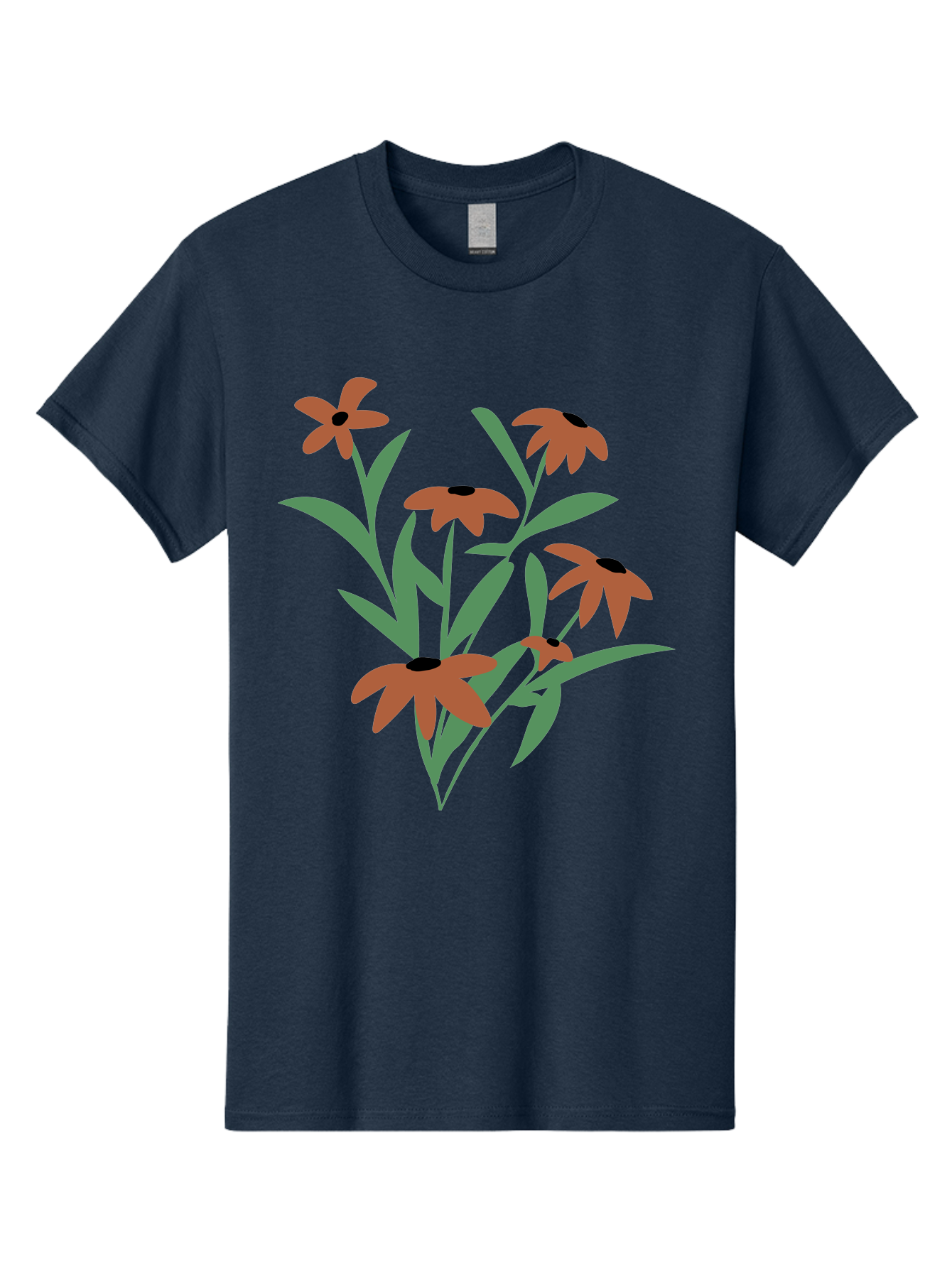 Black-Eyed-Susans-1 Men'S Graphic Tee, 100% Cotton, Comfortable Casual Summer Wear, Machine Washable, Black Eyed Susans, Orange Flowers, Green Leaves, Floral Arrangement, Abstract Art, Minimalist Design, Simple Elegance, Flower Bouquet, Aad998 29