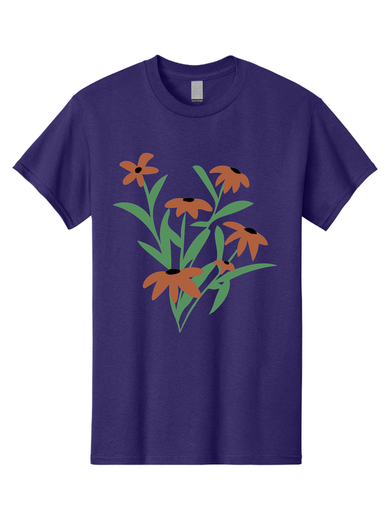 Black-Eyed-Susans-1 Men'S Graphic Tee, 100% Cotton, Comfortable Casual Summer Wear, Machine Washable, Black Eyed Susans, Orange Flowers, Green Leaves, Floral Arrangement, Abstract Art, Minimalist Design, Simple Elegance, Flower Bouquet, Aad998 15
