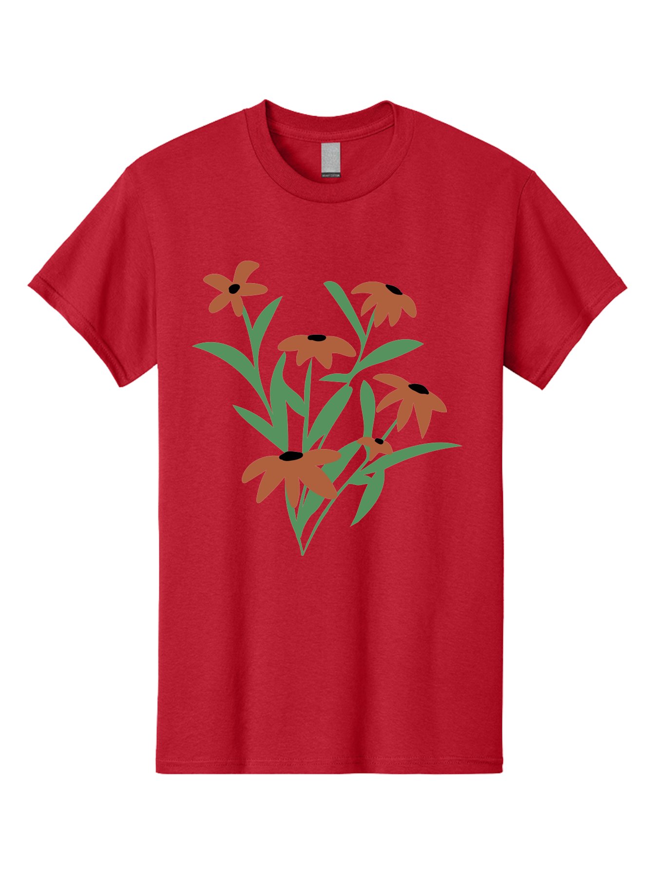 Black-Eyed-Susans-1 Men'S Graphic Tee, 100% Cotton, Comfortable Casual Summer Wear, Machine Washable, Black Eyed Susans, Orange Flowers, Green Leaves, Floral Arrangement, Abstract Art, Minimalist Design, Simple Elegance, Flower Bouquet, Aad998 17