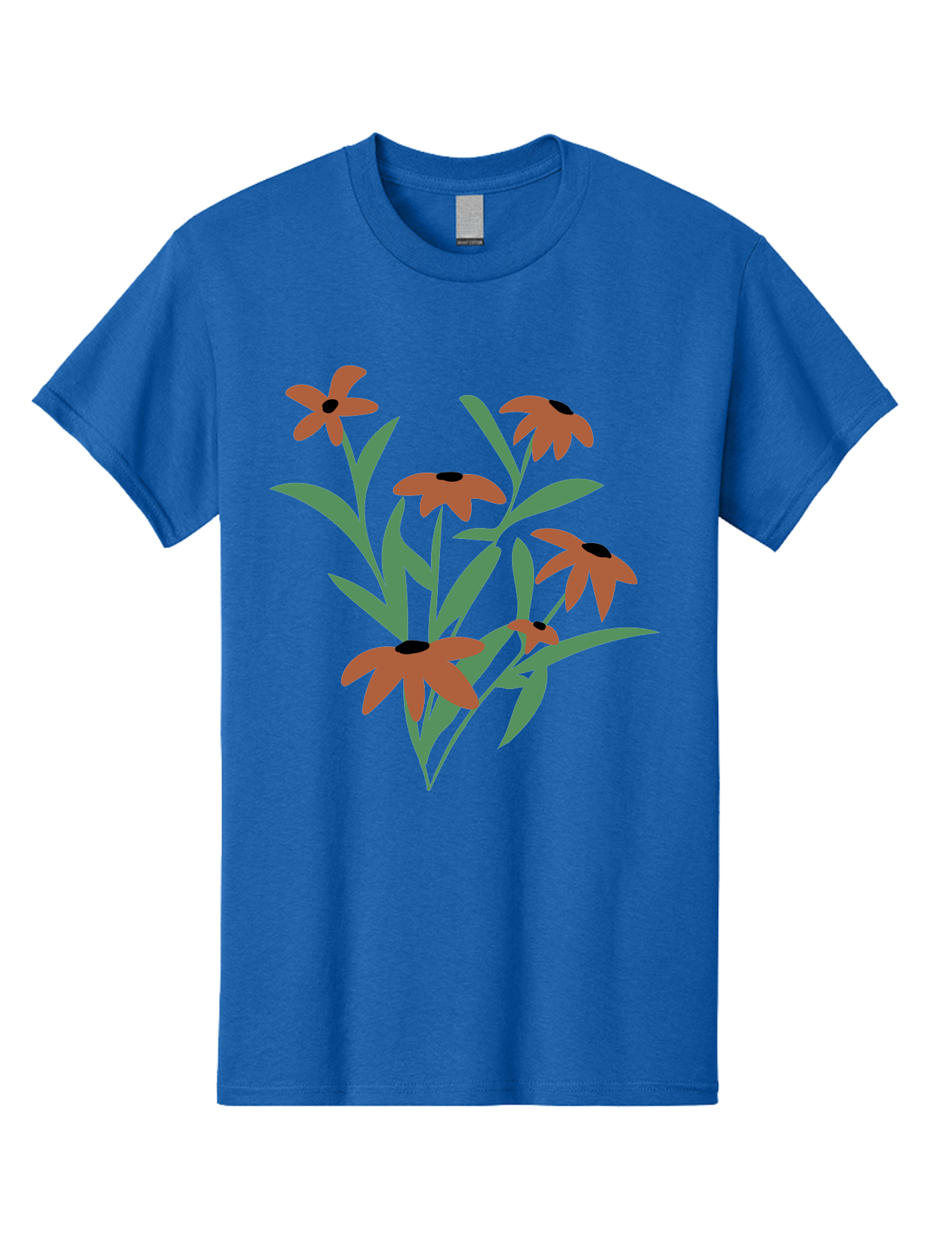 Black-Eyed-Susans-1 Men'S Graphic Tee, 100% Cotton, Comfortable Casual Summer Wear, Machine Washable, Black Eyed Susans, Orange Flowers, Green Leaves, Floral Arrangement, Abstract Art, Minimalist Design, Simple Elegance, Flower Bouquet, Aad998 27
