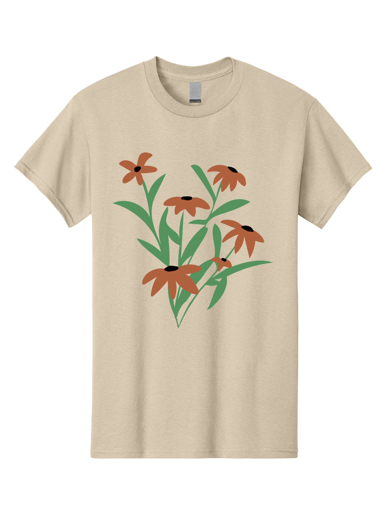 Black-Eyed-Susans-1 Men'S Graphic Tee, 100% Cotton, Comfortable Casual Summer Wear, Machine Washable, Black Eyed Susans, Orange Flowers, Green Leaves, Floral Arrangement, Abstract Art, Minimalist Design, Simple Elegance, Flower Bouquet, Aad998 7