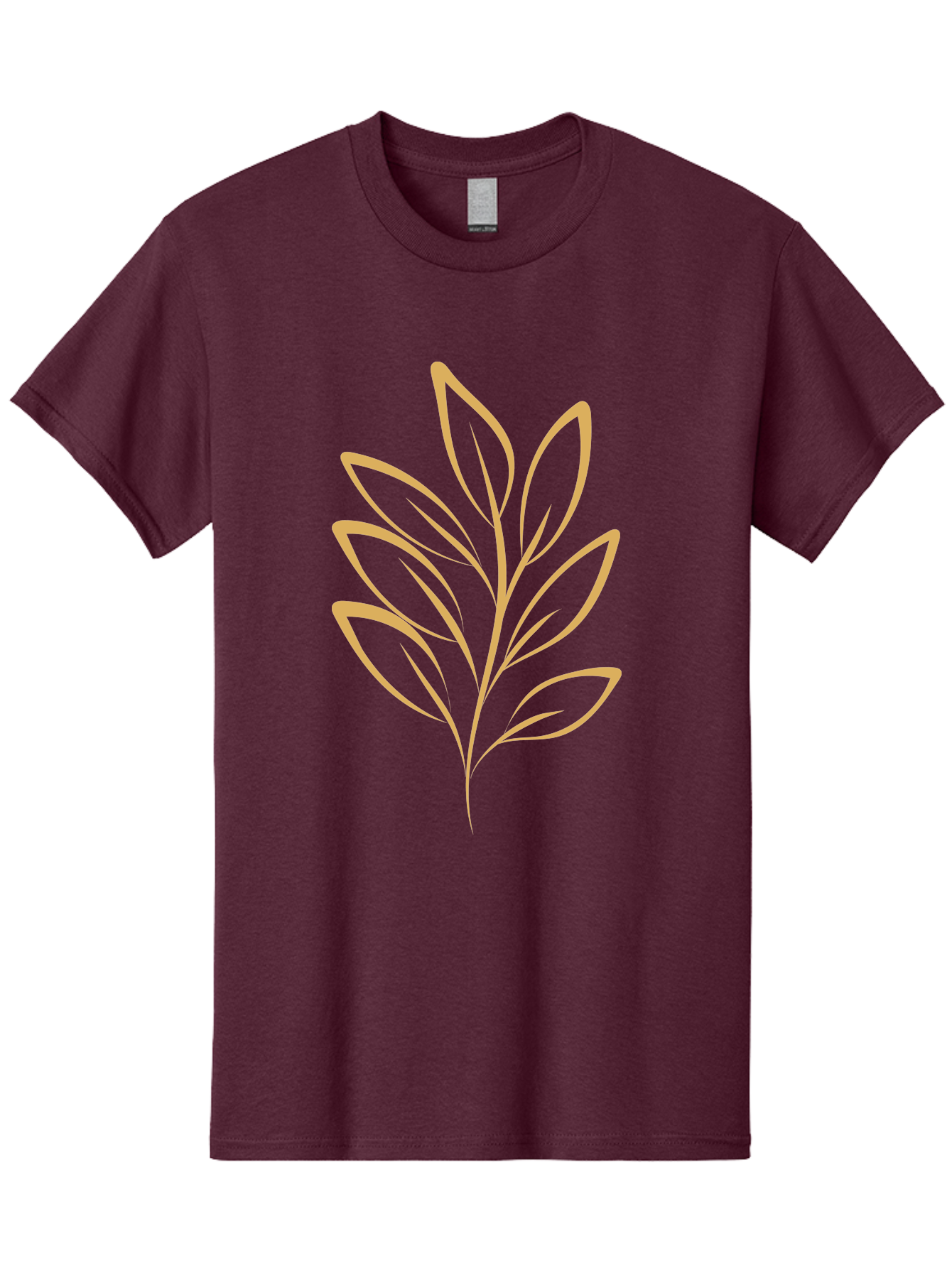 Branch-With-Leaves Men'S Graphic Tee, 100% Cotton, Comfortable Casual Summer Wear, Machine Washable, Simple Leaf Illustration, Minimalist Design, Peach Outline, Botanical Element, Organic Shape, Natural Motif, Gentle Curves Aae000 25