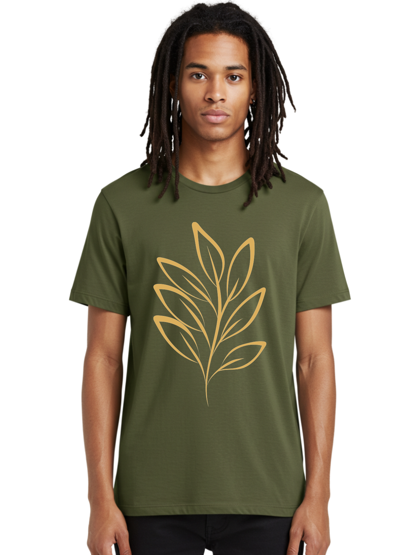 Branch-With-Leaves Men'S Graphic Tee, 100% Cotton, Comfortable Casual Summer Wear, Machine Washable, Simple Leaf Illustration, Minimalist Design, Peach Outline, Botanical Element, Organic Shape, Natural Motif, Gentle Curves Aae000 18