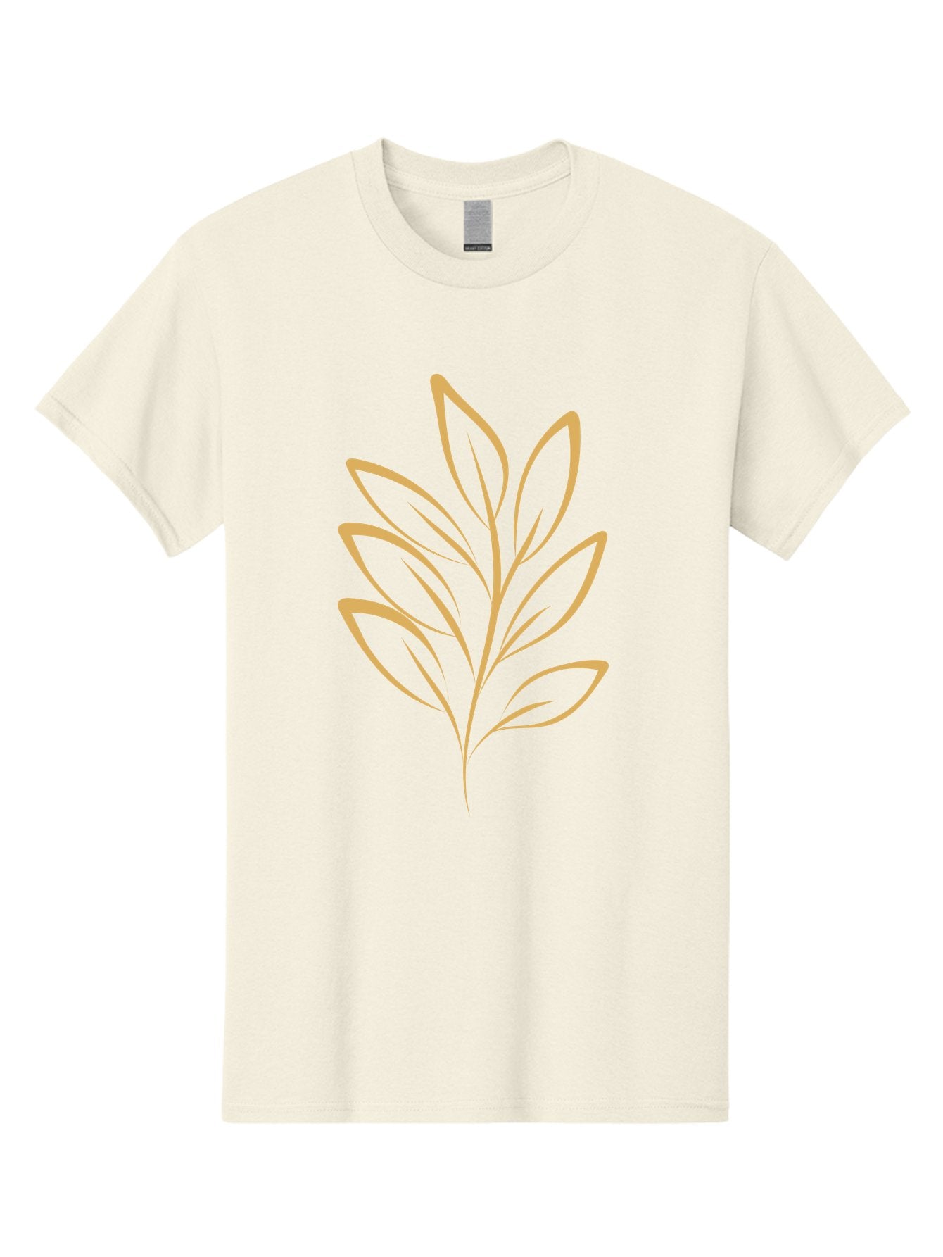 Branch-With-Leaves Men'S Graphic Tee, 100% Cotton, Comfortable Casual Summer Wear, Machine Washable, Simple Leaf Illustration, Minimalist Design, Peach Outline, Botanical Element, Organic Shape, Natural Motif, Gentle Curves Aae000