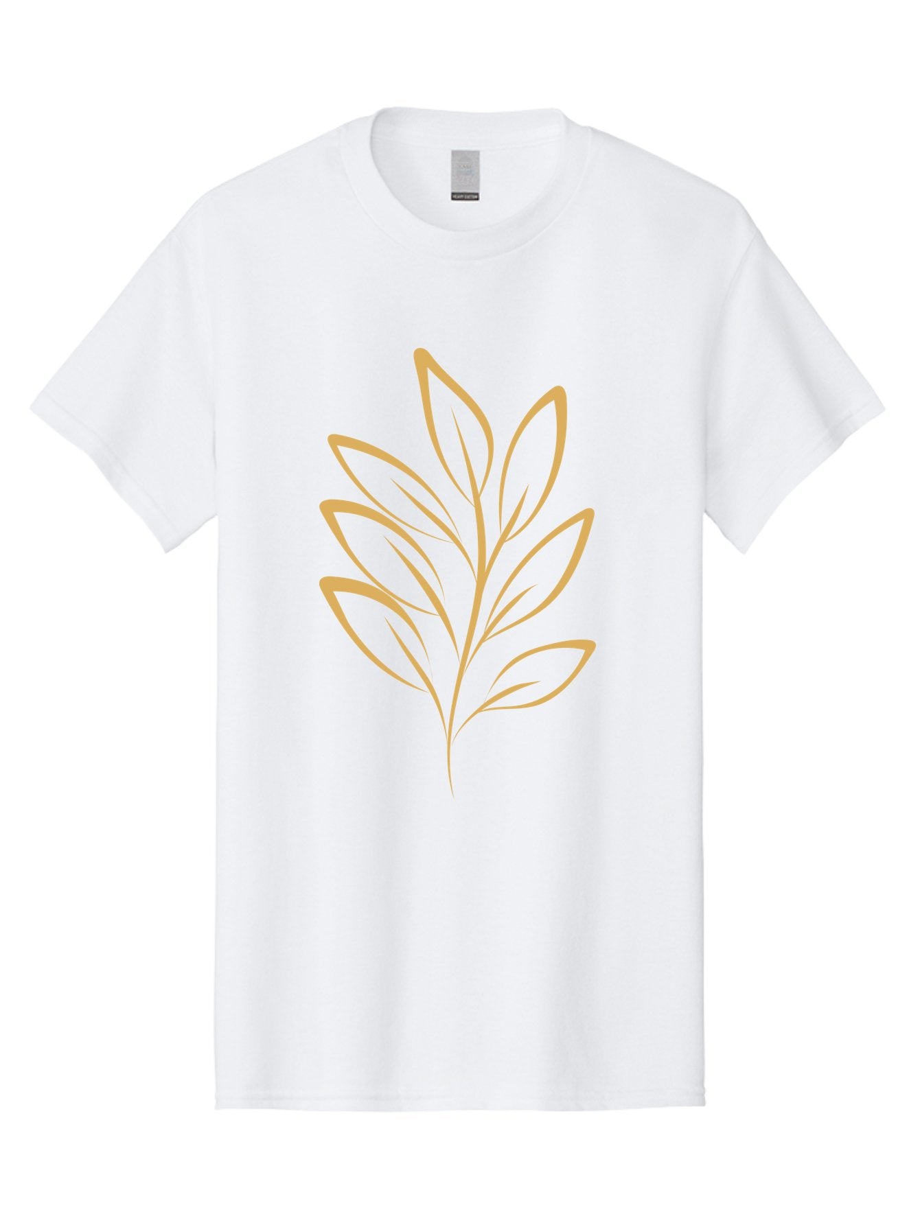 Branch-With-Leaves Men'S Graphic Tee, 100% Cotton, Comfortable Casual Summer Wear, Machine Washable, Simple Leaf Illustration, Minimalist Design, Peach Outline, Botanical Element, Organic Shape, Natural Motif, Gentle Curves Aae000