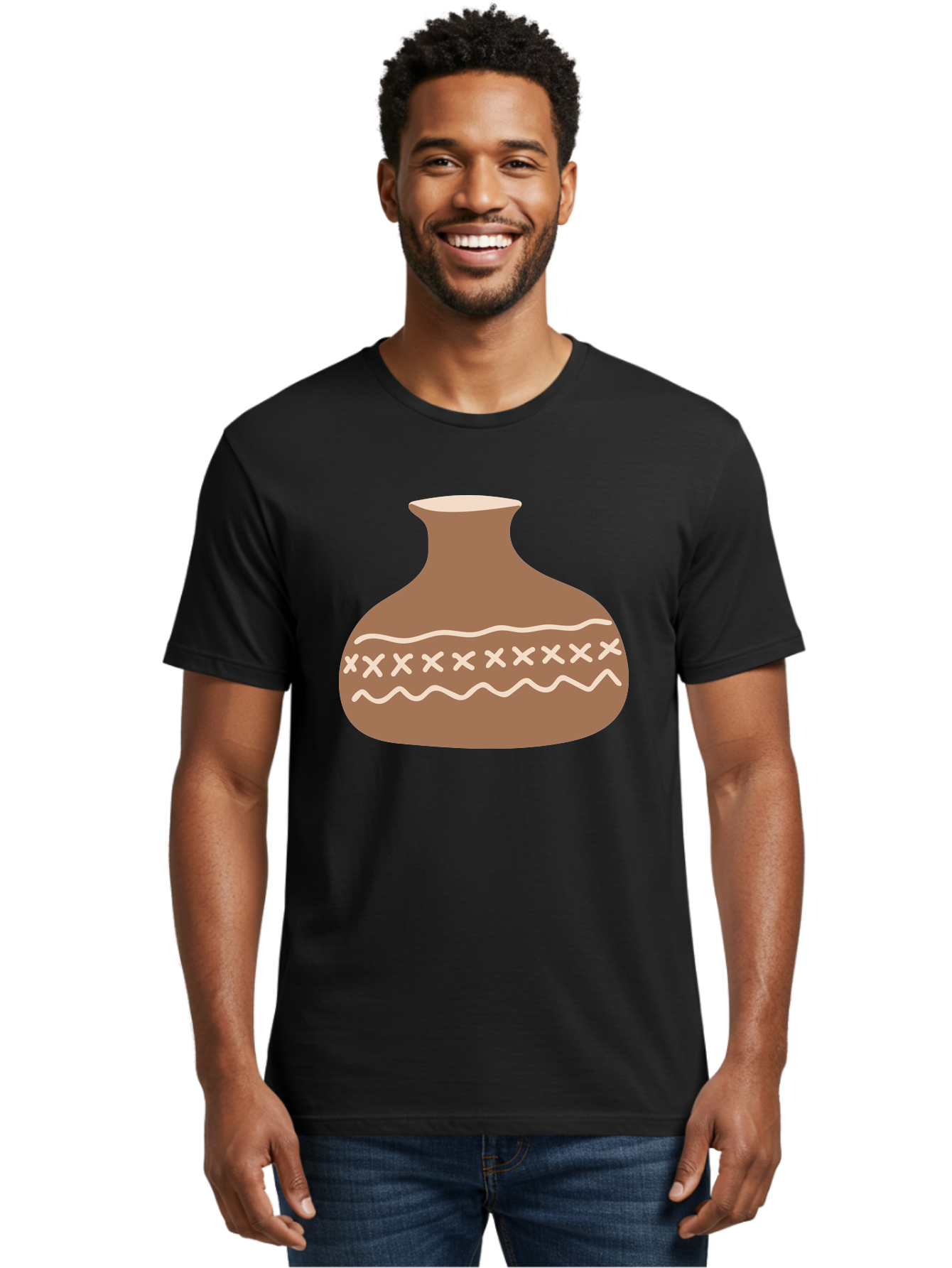 Clay-Pot Men'S Graphic Tee, 100% Cotton, Comfortable Casual Summer Wear, Machine Washable, Clay Pot, Pottery Vessel, Ceramic Design, Traditional Craftsmanship, Handmade Art, Wavy Lines, Crosses Pattern, Earthy Tones, Cultural Heritage, Aae004 24