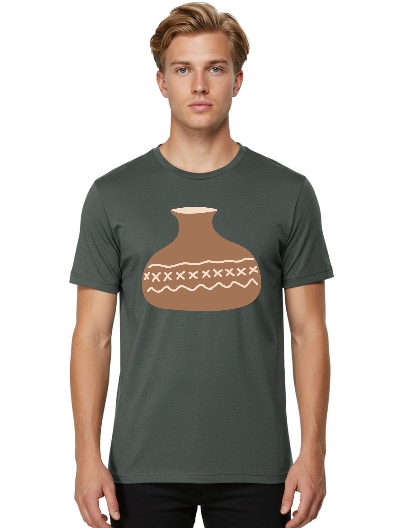Clay-Pot Men'S Graphic Tee, 100% Cotton, Comfortable Casual Summer Wear, Machine Washable, Clay Pot, Pottery Vessel, Ceramic Design, Traditional Craftsmanship, Handmade Art, Wavy Lines, Crosses Pattern, Earthy Tones, Cultural Heritage, Aae004 22