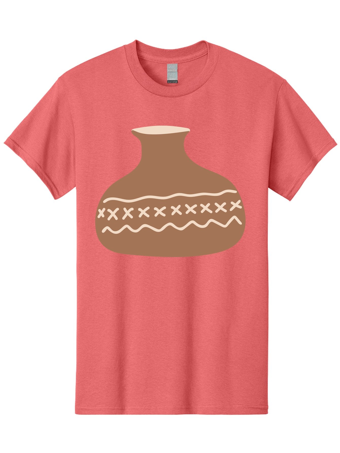 Clay-Pot Men'S Graphic Tee, 100% Cotton, Comfortable Casual Summer Wear, Machine Washable, Clay Pot, Pottery Vessel, Ceramic Design, Traditional Craftsmanship, Handmade Art, Wavy Lines, Crosses Pattern, Earthy Tones, Cultural Heritage, Aae004 5
