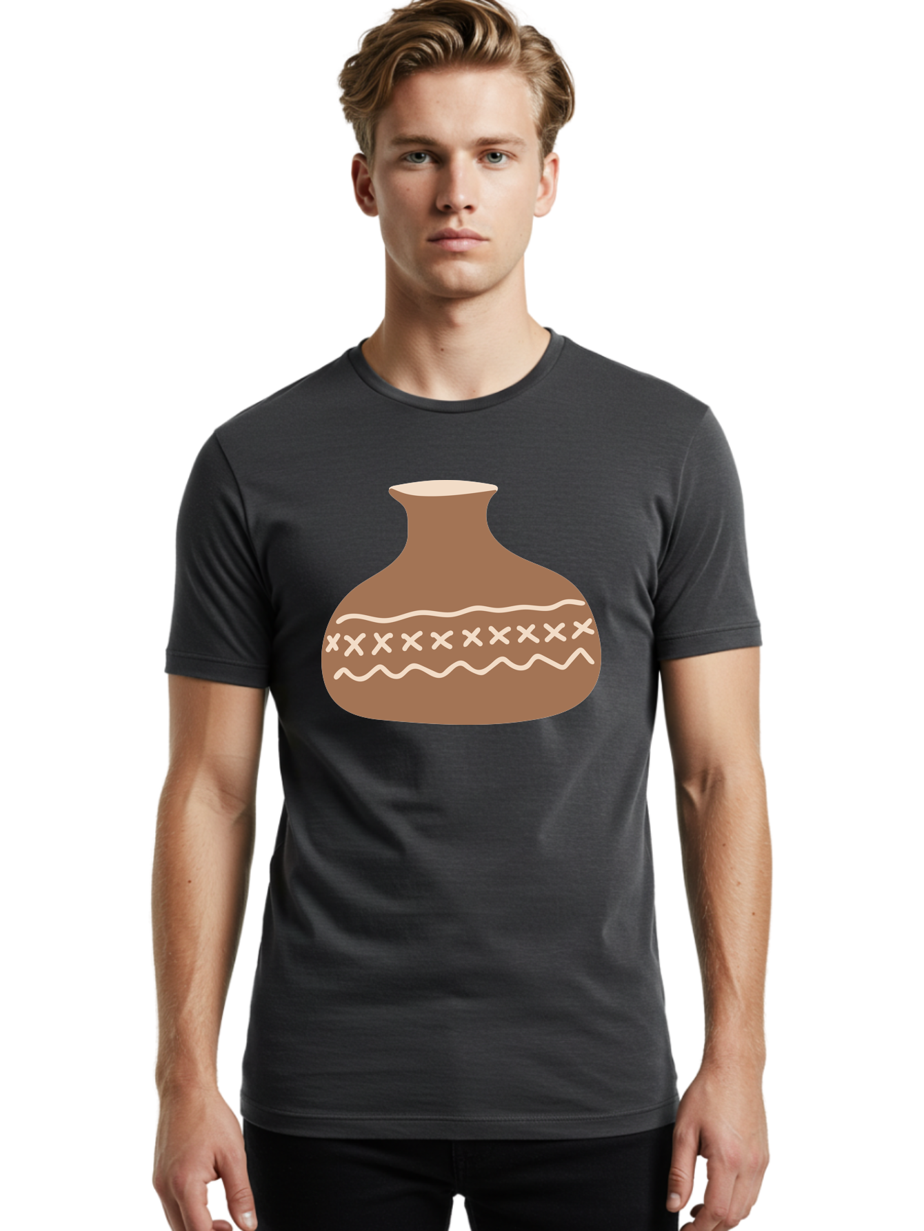 Clay-Pot Men'S Graphic Tee, 100% Cotton, Comfortable Casual Summer Wear, Machine Washable, Clay Pot, Pottery Vessel, Ceramic Design, Traditional Craftsmanship, Handmade Art, Wavy Lines, Crosses Pattern, Earthy Tones, Cultural Heritage, Aae004 10