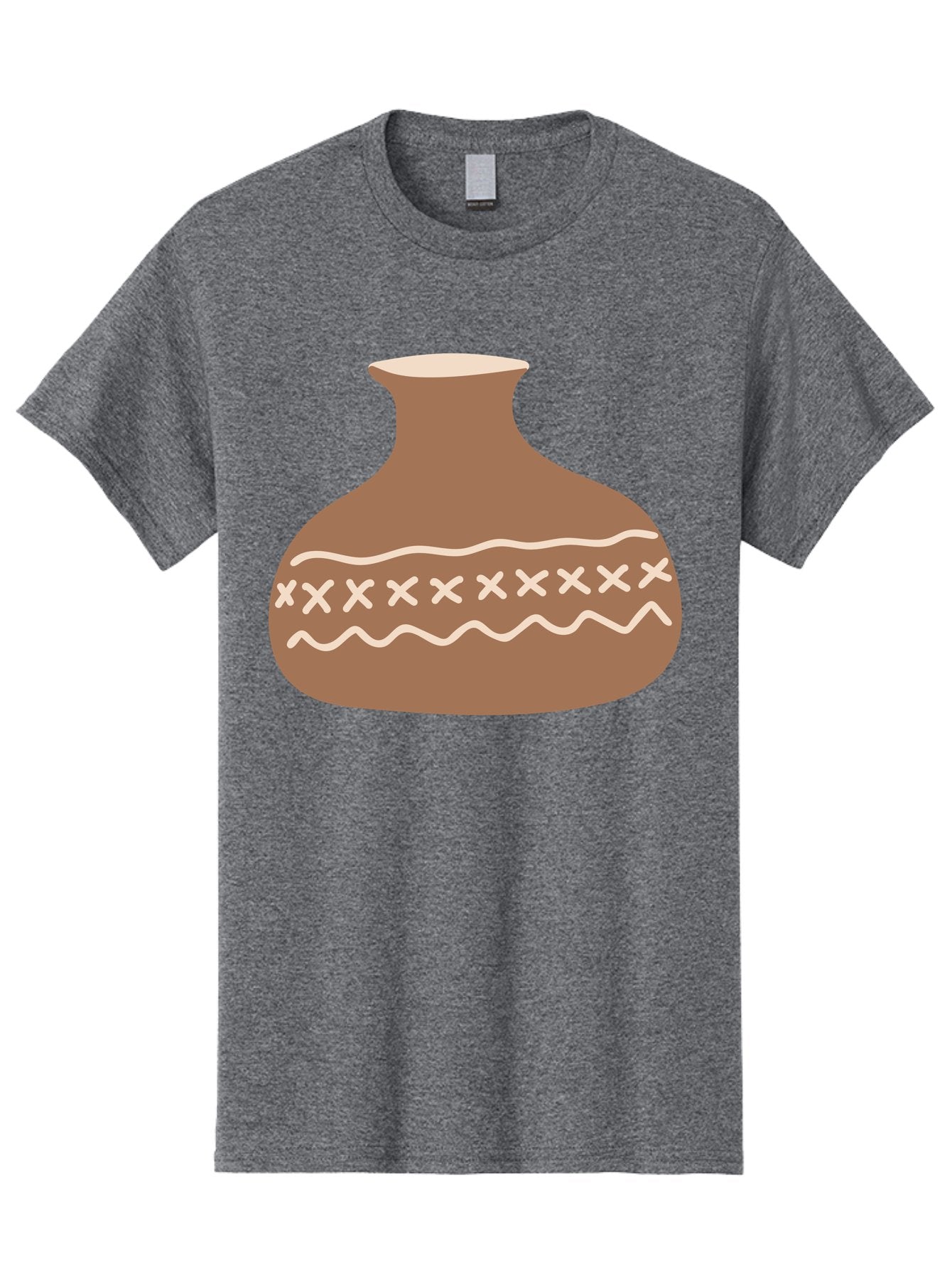 Clay-Pot Men'S Graphic Tee, 100% Cotton, Comfortable Casual Summer Wear, Machine Washable, Clay Pot, Pottery Vessel, Ceramic Design, Traditional Craftsmanship, Handmade Art, Wavy Lines, Crosses Pattern, Earthy Tones, Cultural Heritage, Aae004