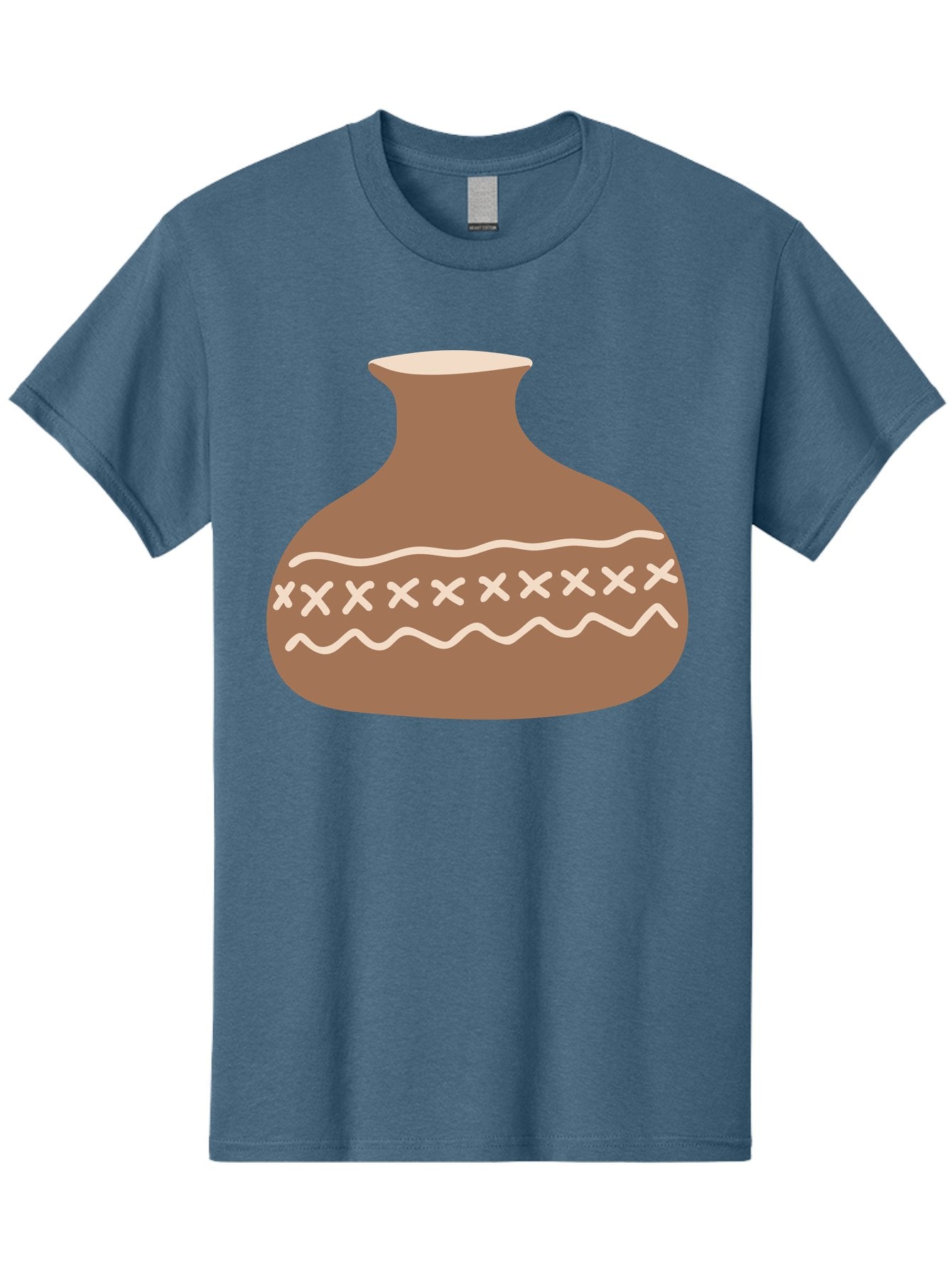 Clay-Pot Men'S Graphic Tee, 100% Cotton, Comfortable Casual Summer Wear, Machine Washable, Clay Pot, Pottery Vessel, Ceramic Design, Traditional Craftsmanship, Handmade Art, Wavy Lines, Crosses Pattern, Earthy Tones, Cultural Heritage, Aae004 10